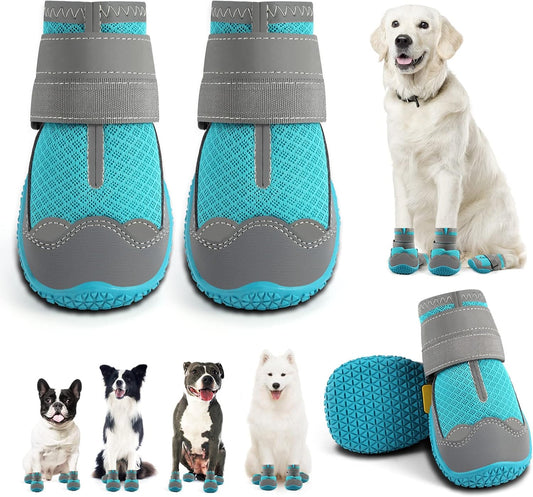Dog Shoes for Large Dogs, Medium Dog Boots & Paw Protectors for Hardwood Floors, Outdoor Dog Booties for Hot Pavement Winter Snow Hiking, Breathable Dog Shoes with Reflective Strips Size 5