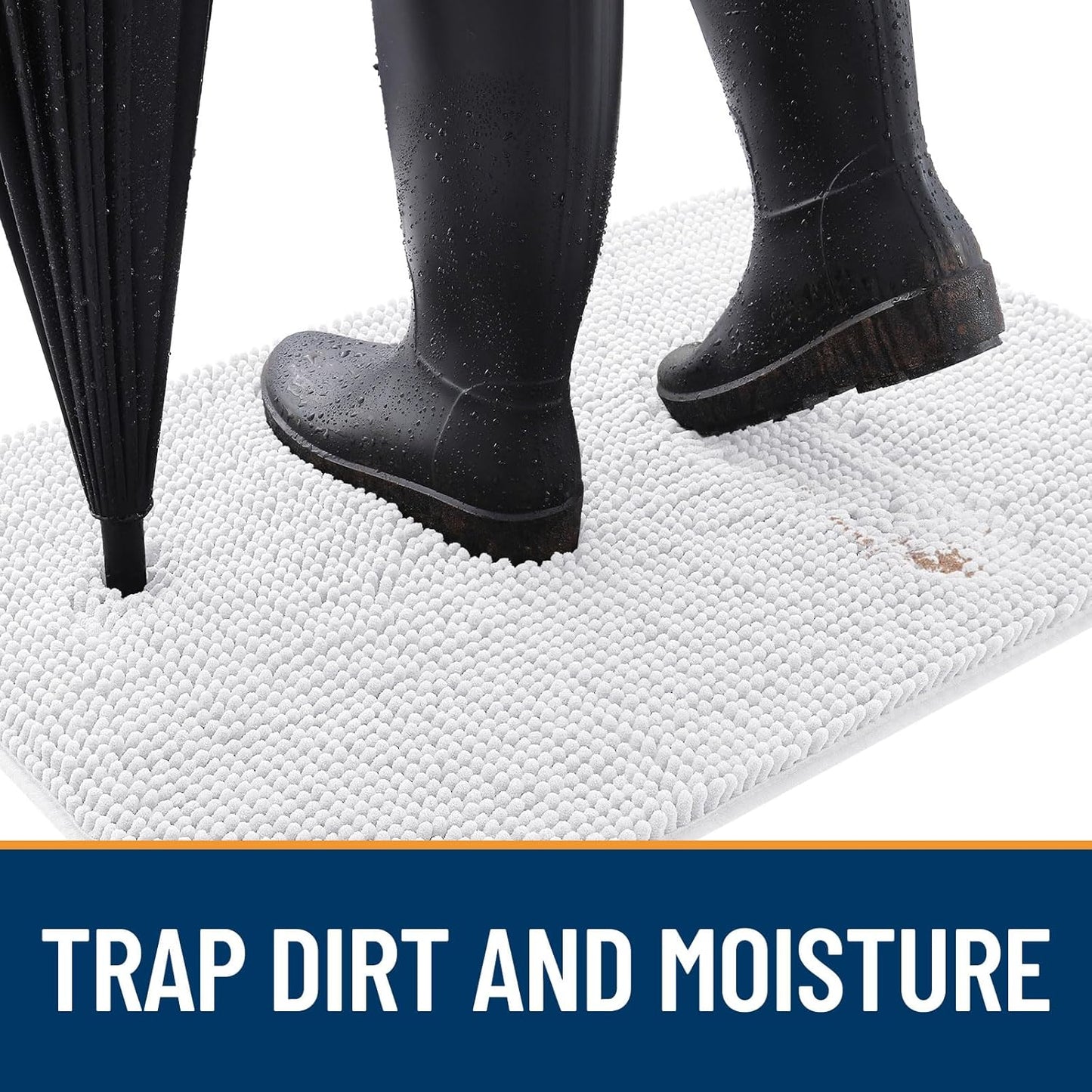 OLANLY Dog Door Mat for Muddy Paws 47x24, Absorbs Moisture and Dirt, Absorbent Non-Slip Washable Doormat, Quick Dry Chenille Mud Mat for Dogs, Entry Indoor Entryway Carpet for Inside Floor, White