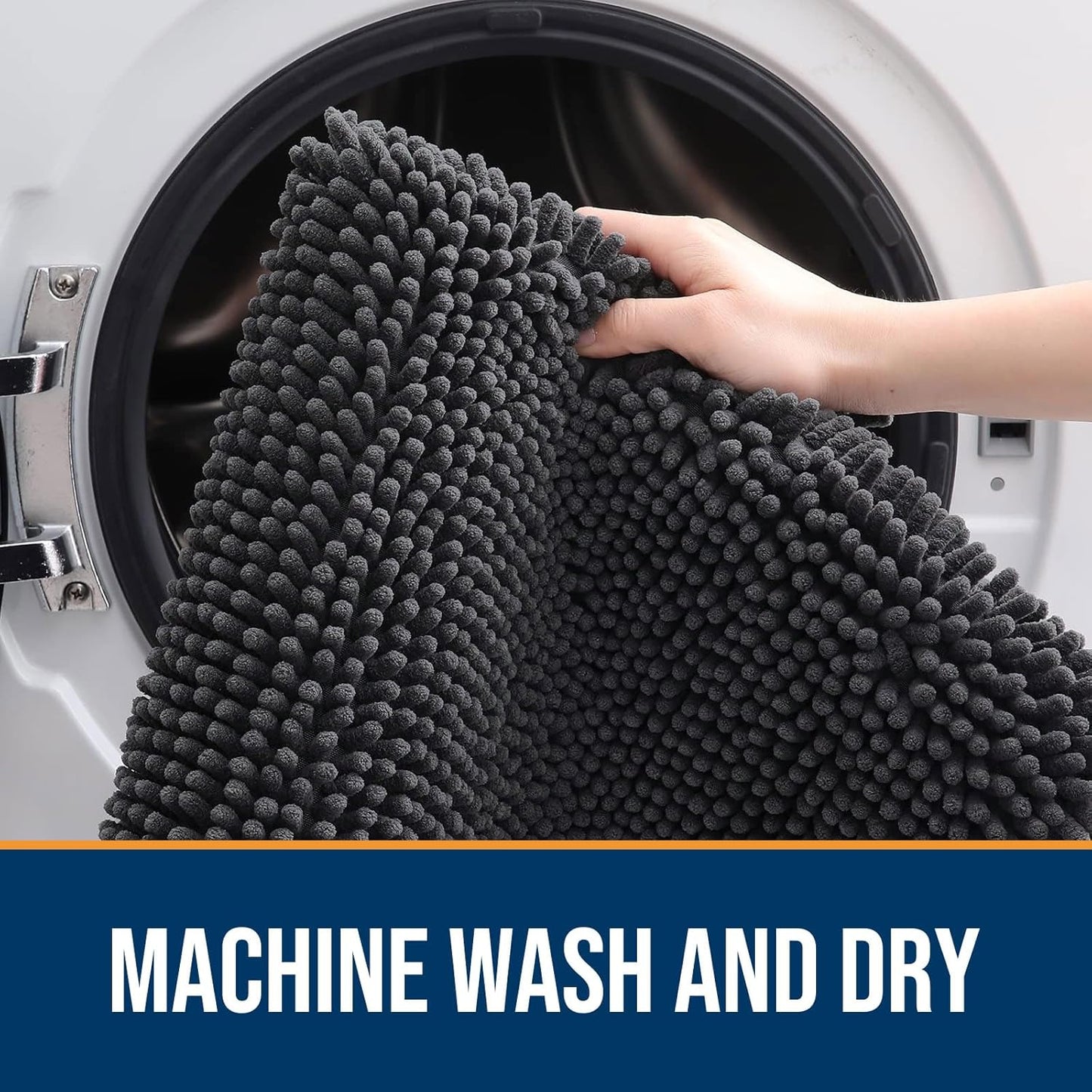 OLANLY Dog Door Mat for Muddy Paws 47x32, Absorbs Moisture and Dirt, Absorbent Non-Slip Washable Doormat, Quick Dry Chenille Mud Mat for Dogs, Entry Indoor Entryway Carpet for Inside Floor, Dark Grey