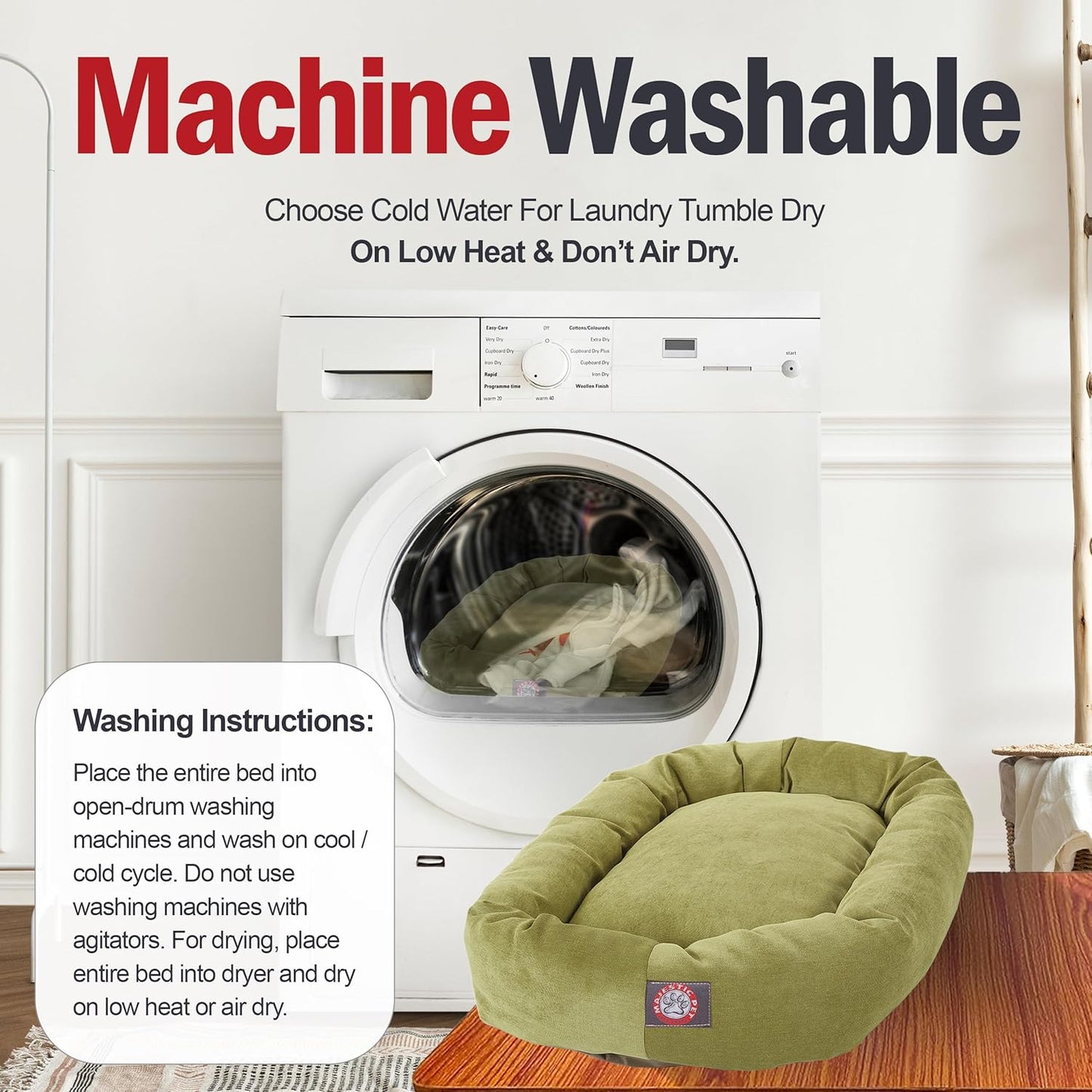 Majestic Pet Villa 52 Inch Shredded Memory Foam Dog Bed for X-Large Sized Dogs 52x35x11 Inch–Orthopedic Dog Bed with Removable Washable Cover-Washable X-Large Pet Bed with Head Support-Apple