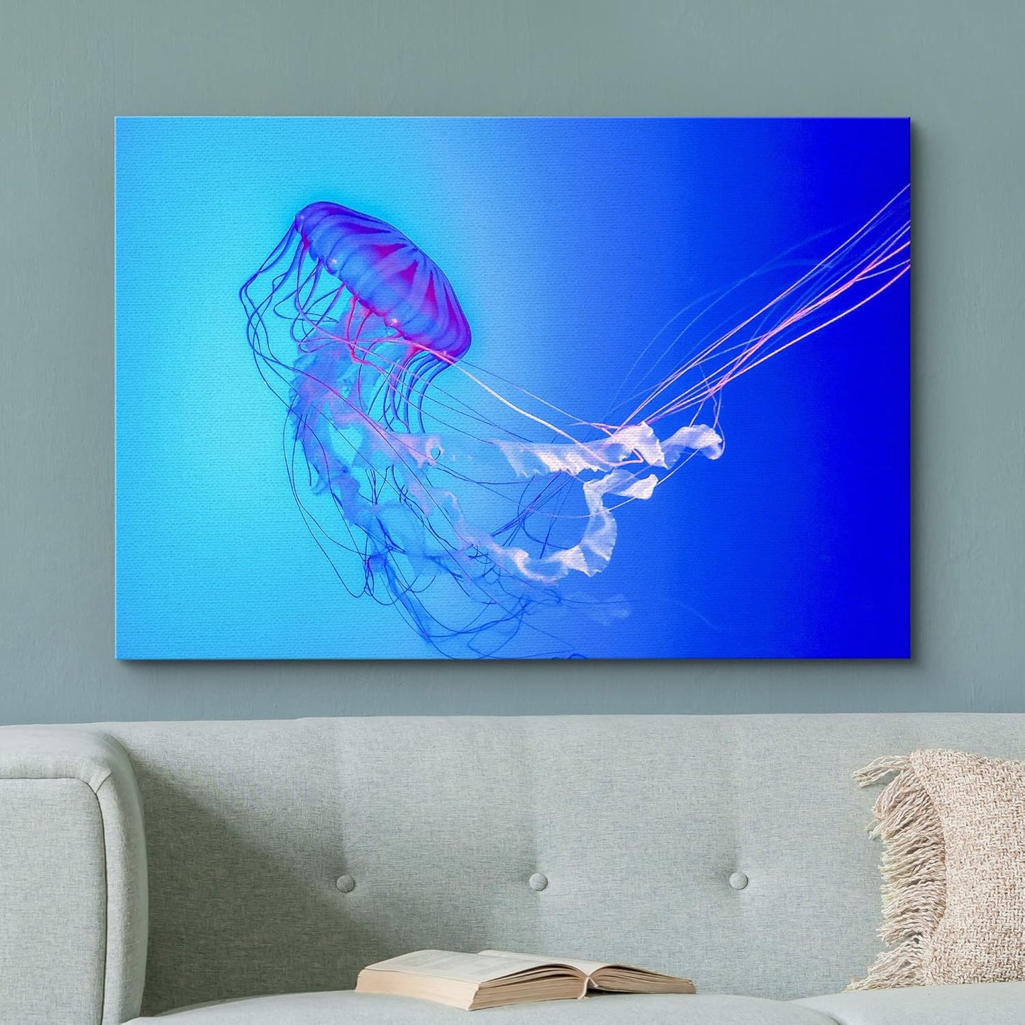 wall26 Canvas Print Wall Art Vibrant Neon Blue Pink Jellyfish Deep Sea Nature Animals Photography Realism Rustic Scenic Landscape Wilderness Earth Colorful for Living Room, Bedroom, Office - 32"x48"