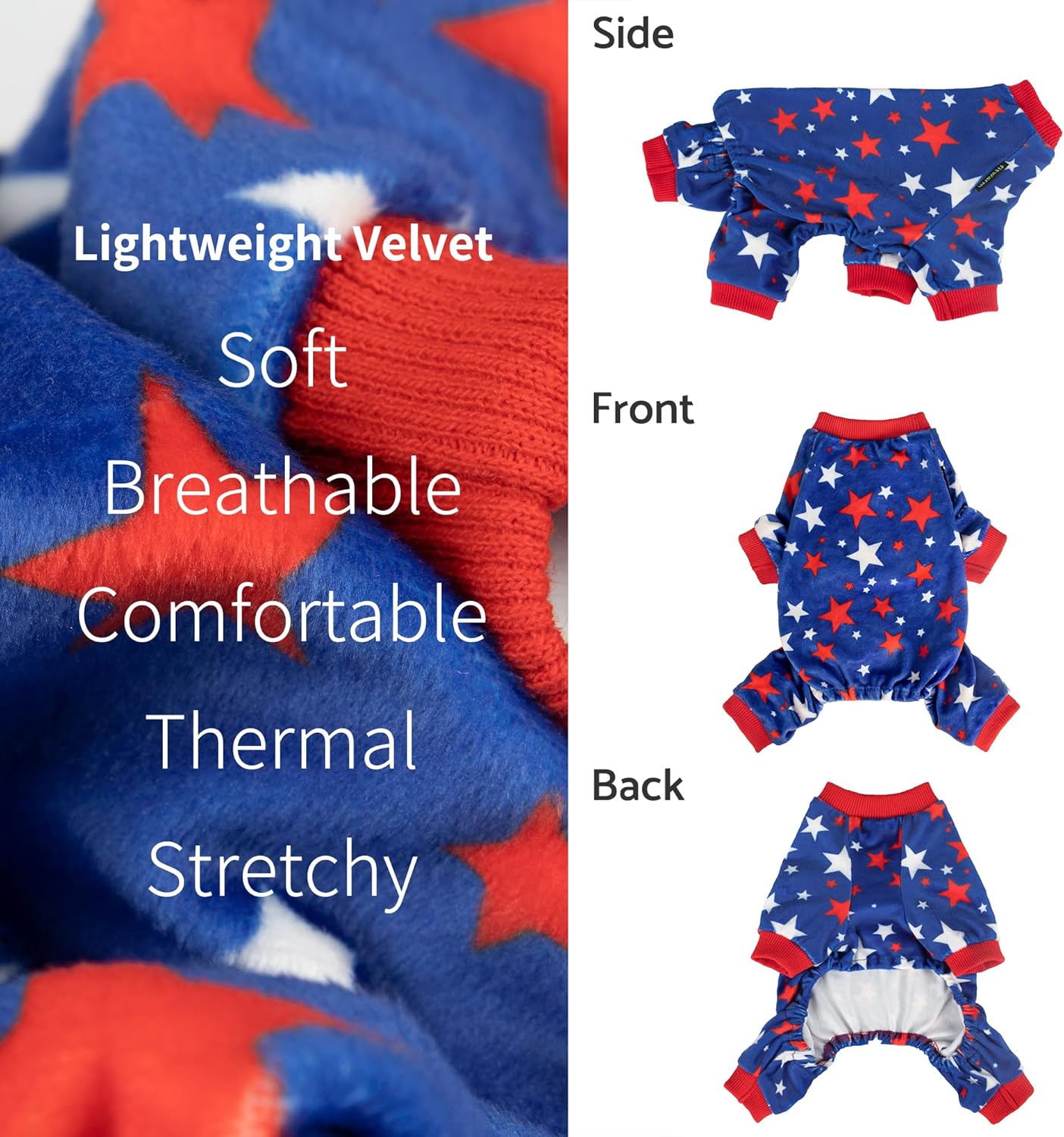 Fitwarm 4th of July Dog Pajamas, Patriotic Stars Dog Clothes for Small Dogs Boy Girl, Dog Onesie with Feet, Pet Outfit, Red, Blue, White, XXL