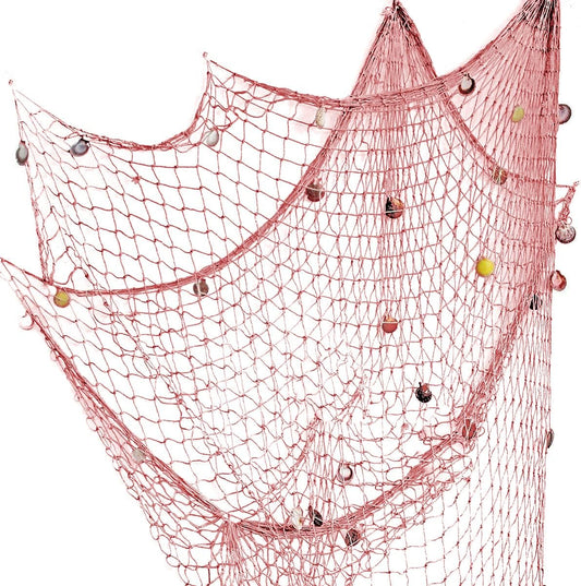 Nature Fish Net Wall Decoration with Shells, Ocean Themed Wall Hangings Fishing Net Party Decor for Pirate Party,Wedding,Photographing Decoration (Pink)
