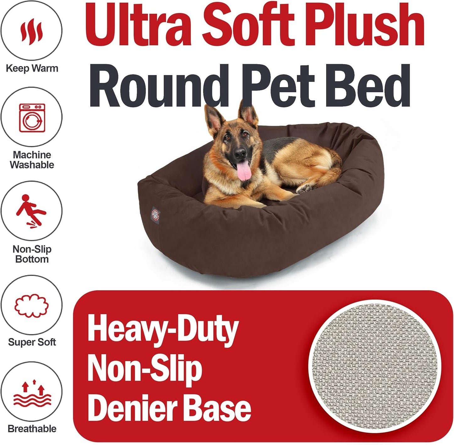 Majestic Pet 52 Inch Suede Shredded Memory Foam Mix Calming Extra Large Dog Bed Washable 52 x 35 x 11 (Inch) - Cozy Soft Round Donut Dog Bed with Spine for Head Support - Pet Bed Chocolate