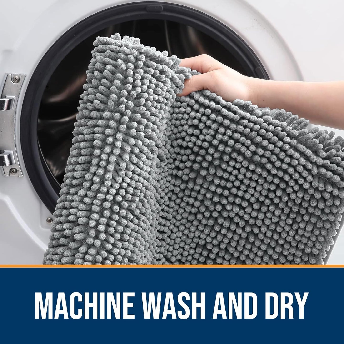 OLANLY Dog Door Mat for Muddy Paws 47x24, Absorbs Moisture and Dirt, Absorbent Non-Slip Washable Doormat, Quick Dry Chenille Mud Mat for Dogs, Entry Indoor Entryway Carpet for Inside Floor, Grey