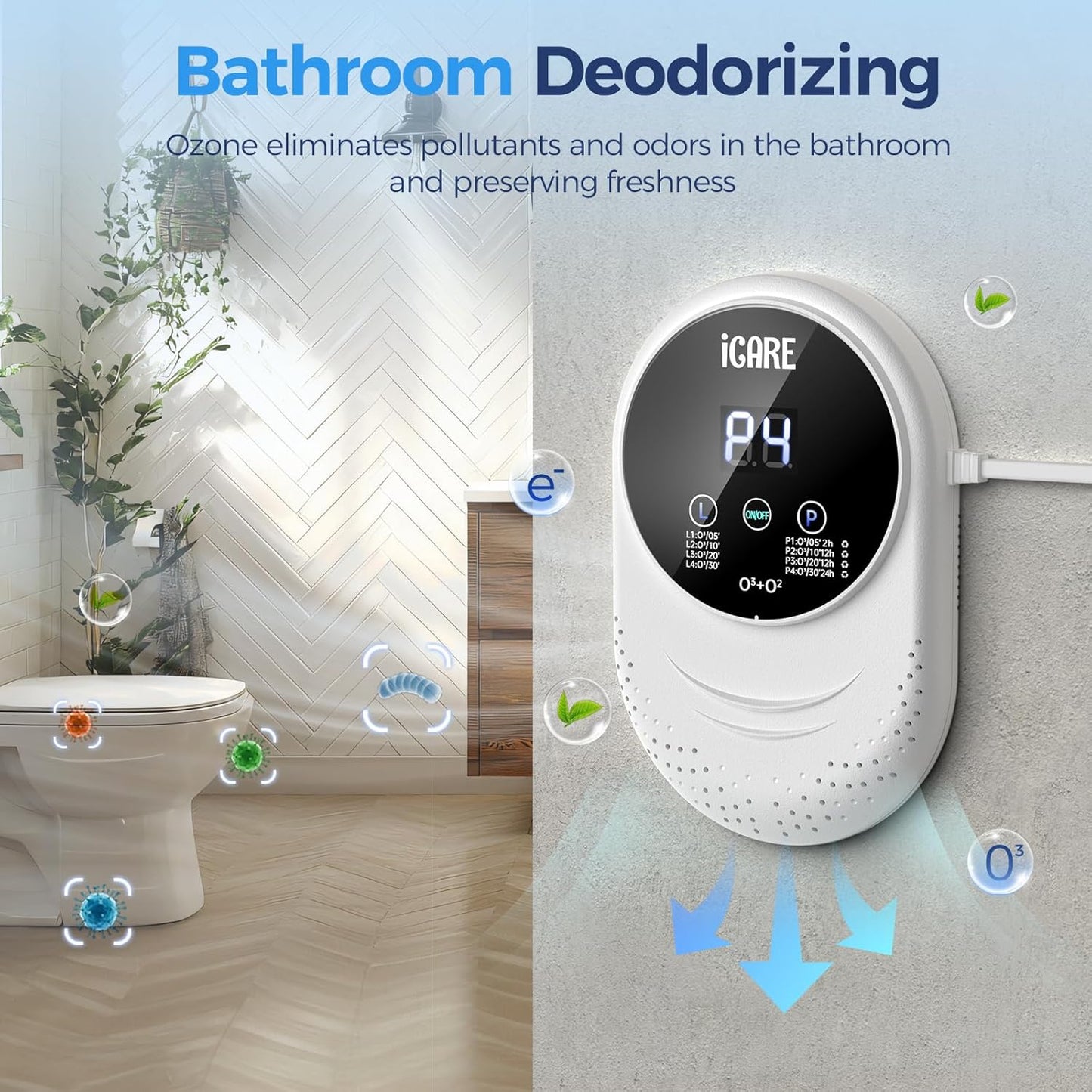 Ozone Odor Eliminator for Strong Odor 99% Cat Litter Deodorizer Pets Poof Odor Removal Air Ionizers Home Plug-in Air Purifier for Bedroom, Toilet, Kitchen, Shoe, Smoke, Formaldehyde Air Freshener