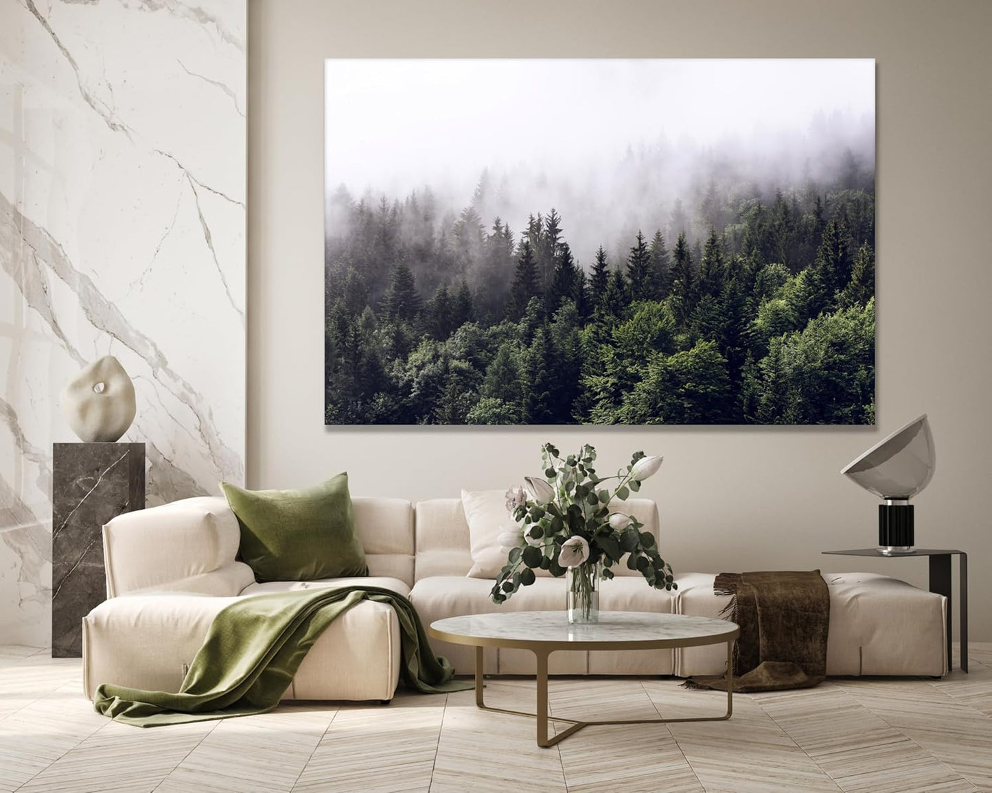 Nature Wall Art Prints - Ocean Forest Mountain Lake Canvas Landscapes - Small to Extra Large Living Room Bedroom Kitchen Bathroom Décor (Foggy Pine Forest, 16L" x 24W")