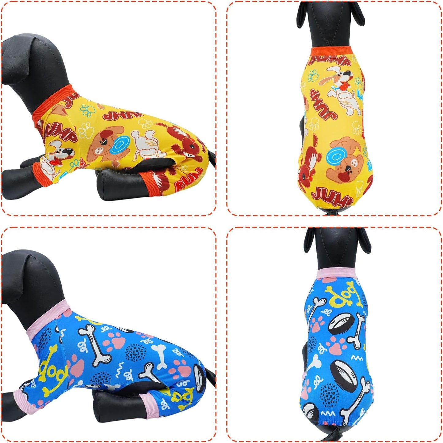 2PCS Dog Pajamas for Medium Sized Dog Pjs Clothes Puppy Onesies Outfits Pet Jammies Boy Girl Male Female Apparel Paw Bone Puppy Print M