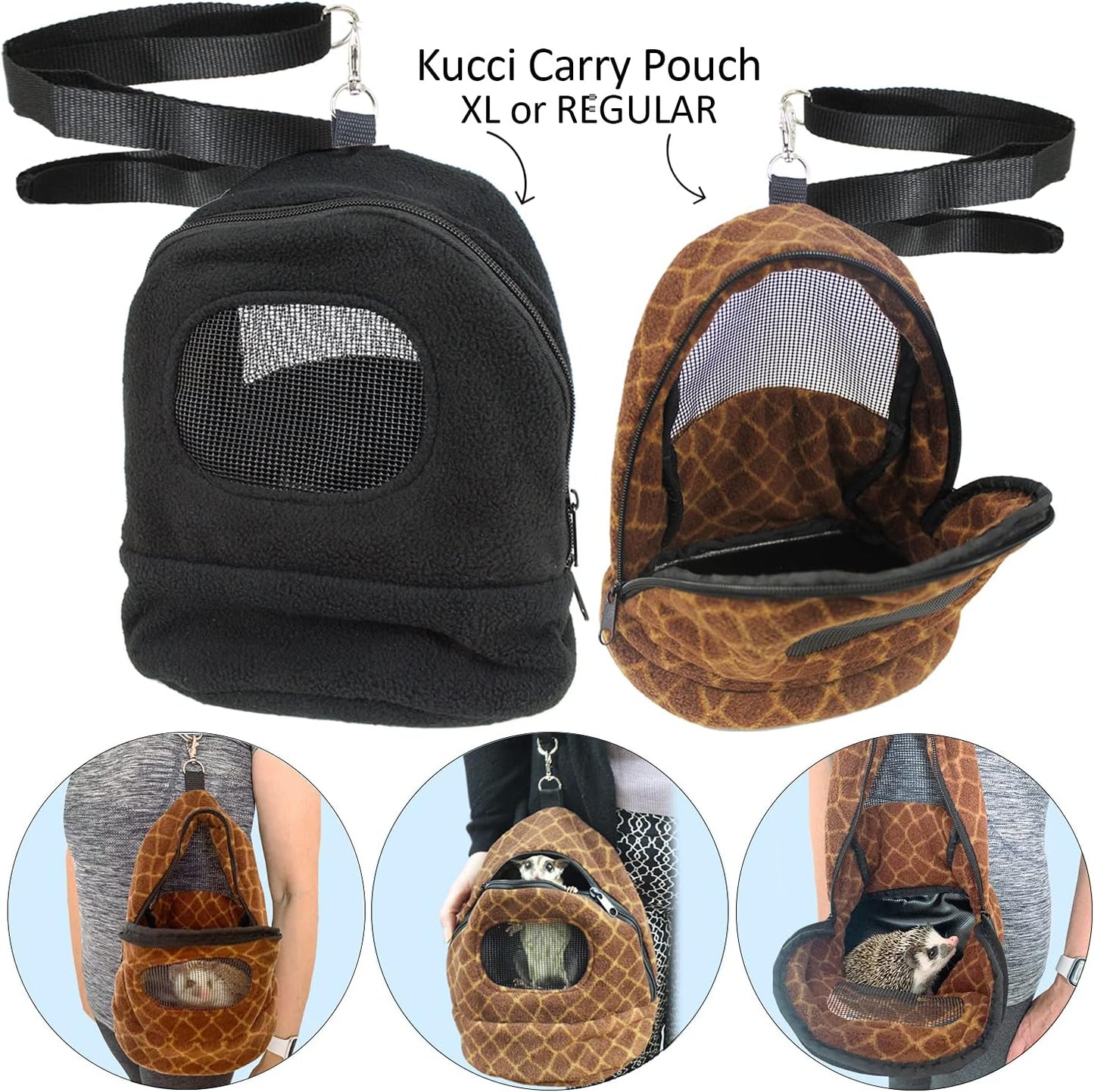 Kucci Carry Pouch - Fleece Travel Bonding Carrier Bag - for Sugar Gliders, Squirrels, Marmosets, Hamsters, Rodents, Rats, Reptiles & Other Small Pets (Regular)