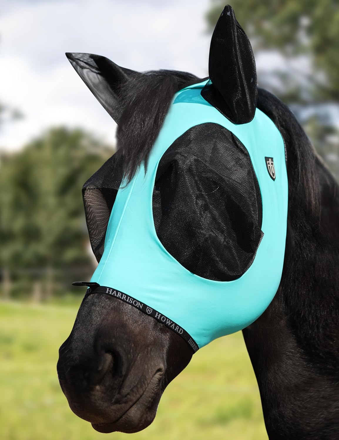 Harrison Howard Horse Fly Mask with Forelock Opening Stretch Breathable and Comfortable for Horses UV -Protection Turquoise Green L