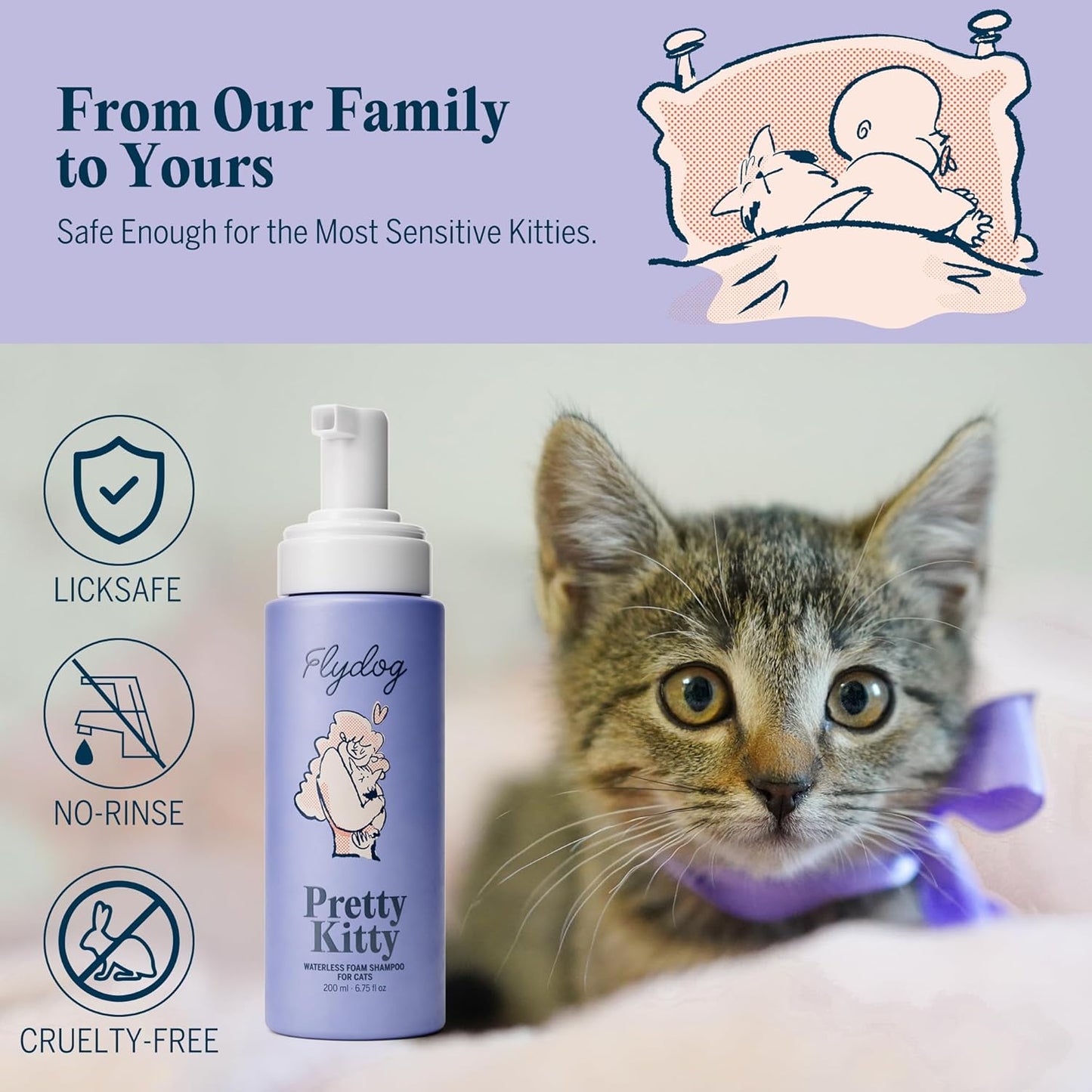 Pretty Kitty Waterless Cat Dry Shampoo with Grooming Glove– No Rinse, Lick-Safe, Moisturizing for Dry Skin, Dandruff, Deshedding, Wash Soap Spray Foam for Kittens, Bathing & Cleaning Supplies