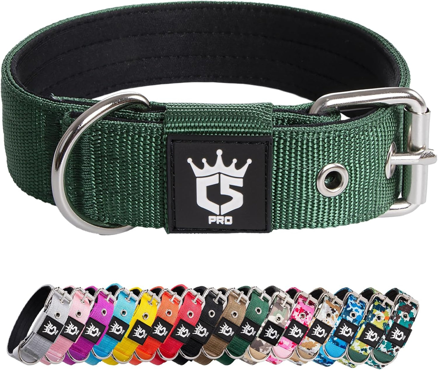 TSPRO Tactical Dog Collar 1.25 Inch Wide Thick Dog Collars with Heavy Duty Metal Buckle, Durable, Strong, Adjustable for Small Dogs (Green S)