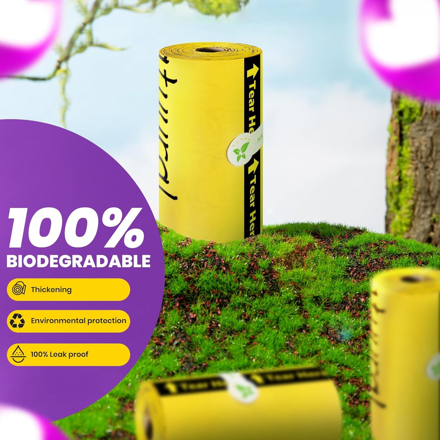 Dog Poop Bags-150 Counts with Holder (10 Rolls), Biodegradable Poop Bags, Eco-friendly and Easy to Open, Thick Dog Waste Bags (Yellow)