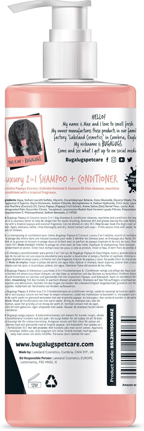 Dog Shampoo Luxury 2 in 1 Papaya & Coconut Dog Grooming Shampoo Products for Smelly Dogs with Fragrance, Best Puppy Shampoo, Professional Groom Vegan pet Shampoo & Conditioner