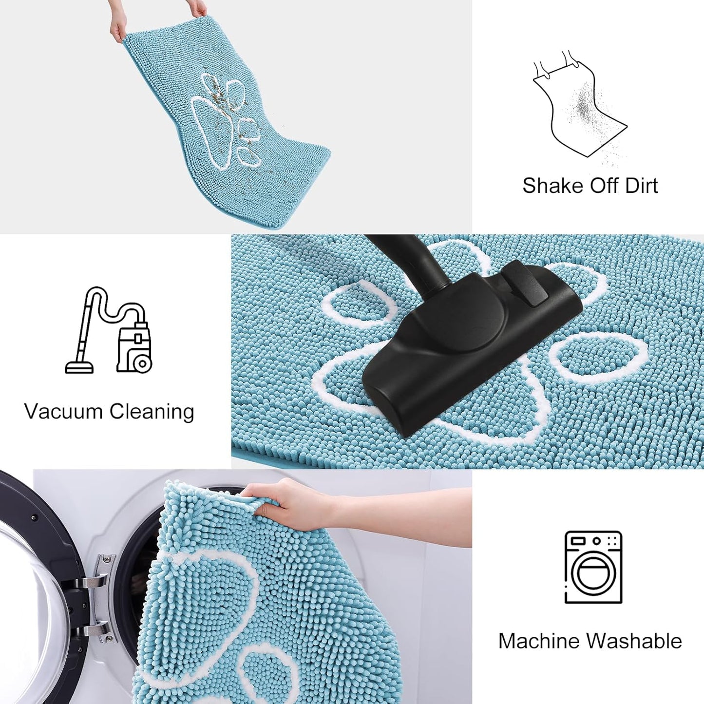 Smiry Dog Door Mat for Muddy Paws, Absorbent Dirt Trapper Non Slip Quick Dry Washable Chenille Mat for Mud Dogs, Entry Rug for Indoor and Outdoor (24x16 Inches, Sky Blue)