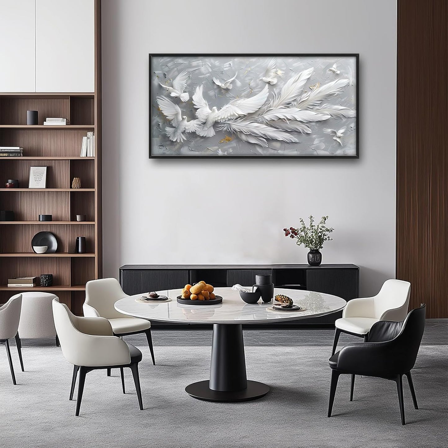 Quorin Feather Dove Bird Large Wall Art White Gray Holy Wings Pictures Peaceful Birds Flying Wall Decor Canvas Print Painting Artwork for Bathroom Living Room Bedroom 60L x 30W