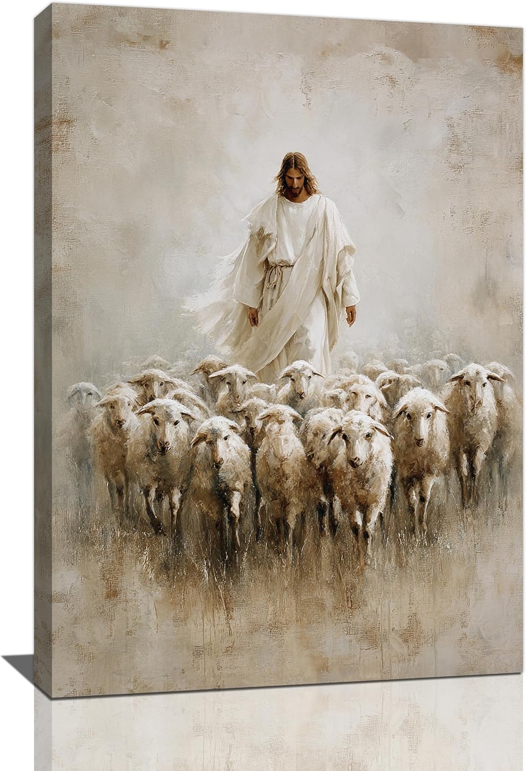 Jesus and Lamb Wall Art Christian Jesus Lamb Canvas Wall Decor Christ Religious Pictures painting Print Framed Artwork Decorations Gifts for Living Room Bedroom Prayer Room Church 16"x24"