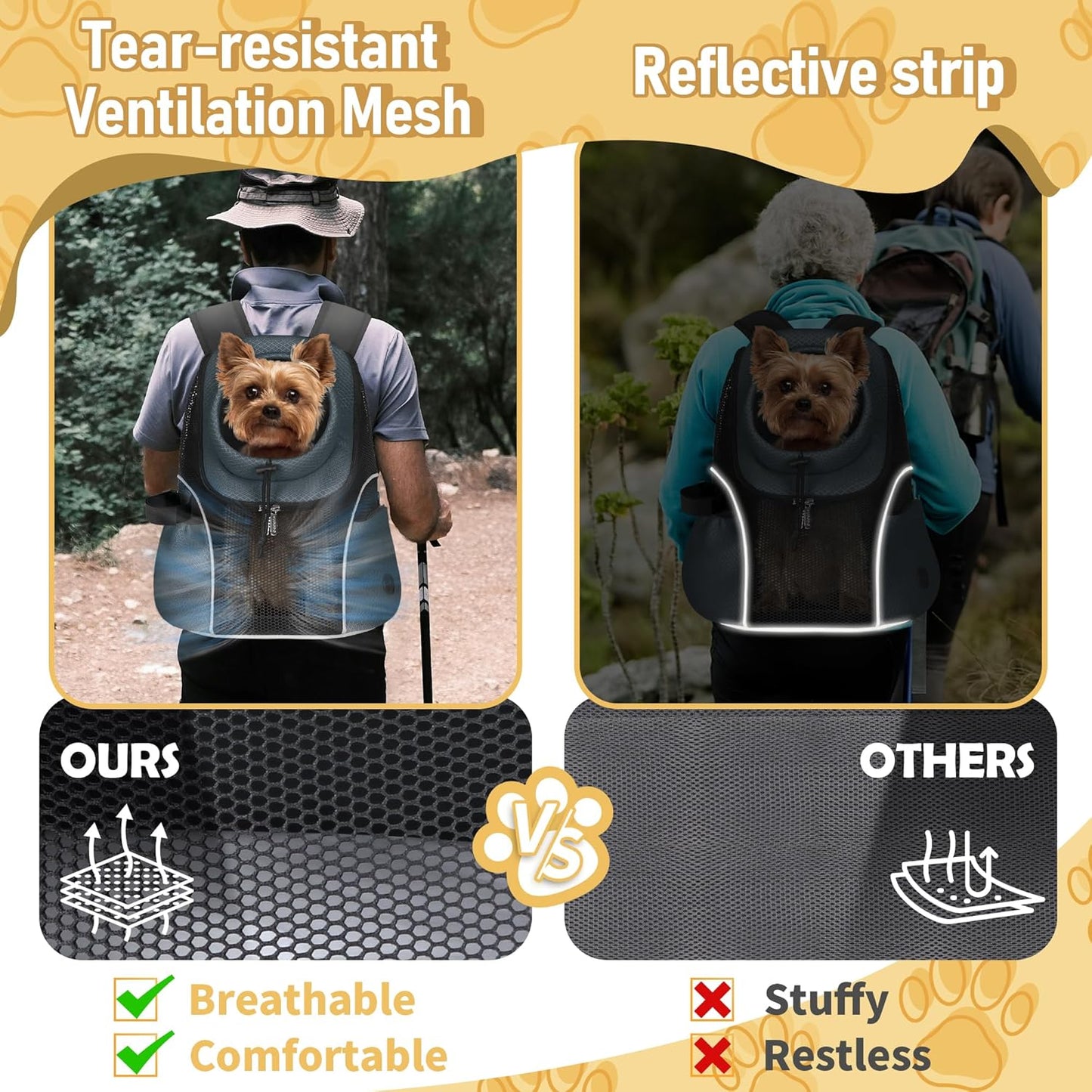 WOYYHO Pet Dog Carrier Backpack Small Dog Front Backpack Ventilated Mesh Dog Travel Back Pack with Safety Belt for Travel Hiking Cycling Outdoor Adventures (Size M: 5-9 lbs, Dark Gray)