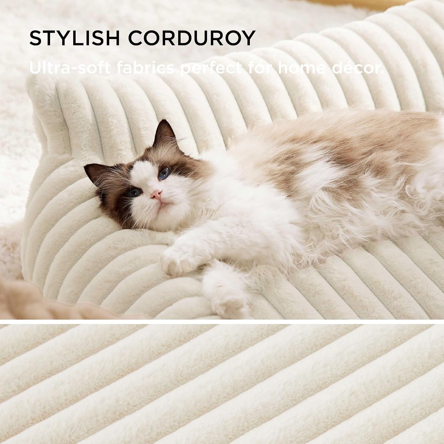 Bedsure Cute Cat Couch for Pets - Fluffy Small Dog Sofa with Premium Soft Corduroy Fleece, Pet Sofa with Removable Washable Cover, Supportive Dog Couch Bed for Small Medium Dogs, 30inch, Cream