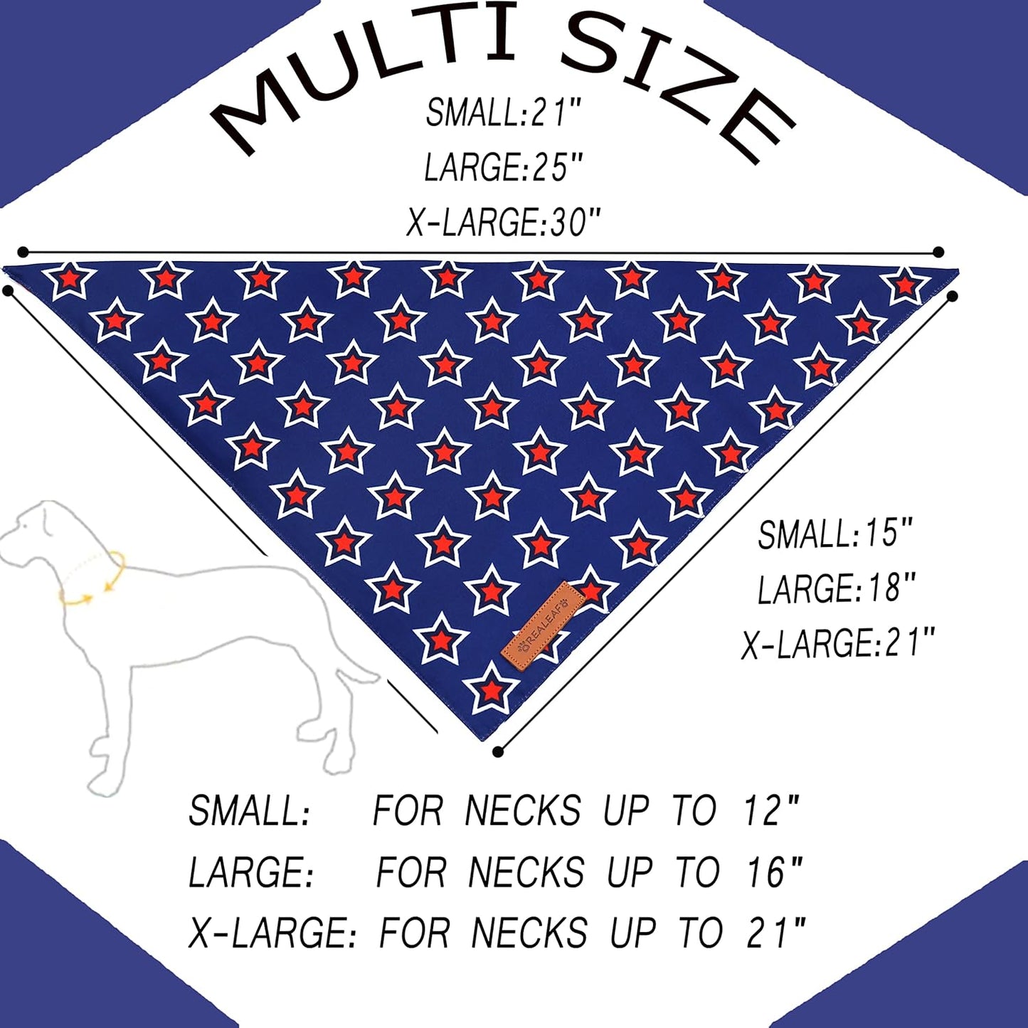 Realeaf American Flag Dog Bandanas 2 Pack, Triangle Reversible 4th of July Pet Scarf for Boy and Girl, Premium Durable Fabric, Patriotic Bandana for Small Medium Large and Extra Large Dogs (X-Large)