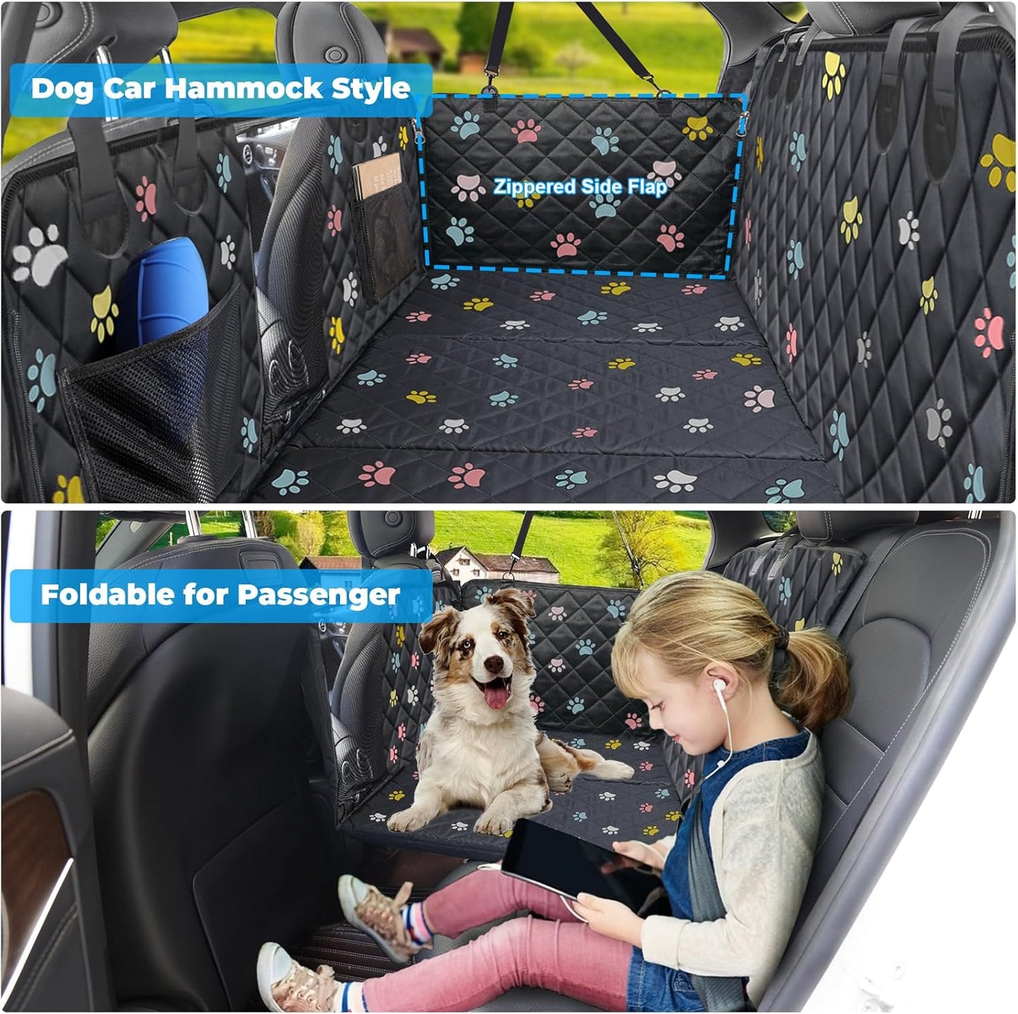 URPOWER Back Seat Extender for Dogs - Hard Bottom Dog Car Seat Cover Holds 400 lbs, Waterproof Dog Hammock Dogs Bed for Cars, SUVs & Small Trucks, Pet Backseat Protector with Mesh Window & Large Space