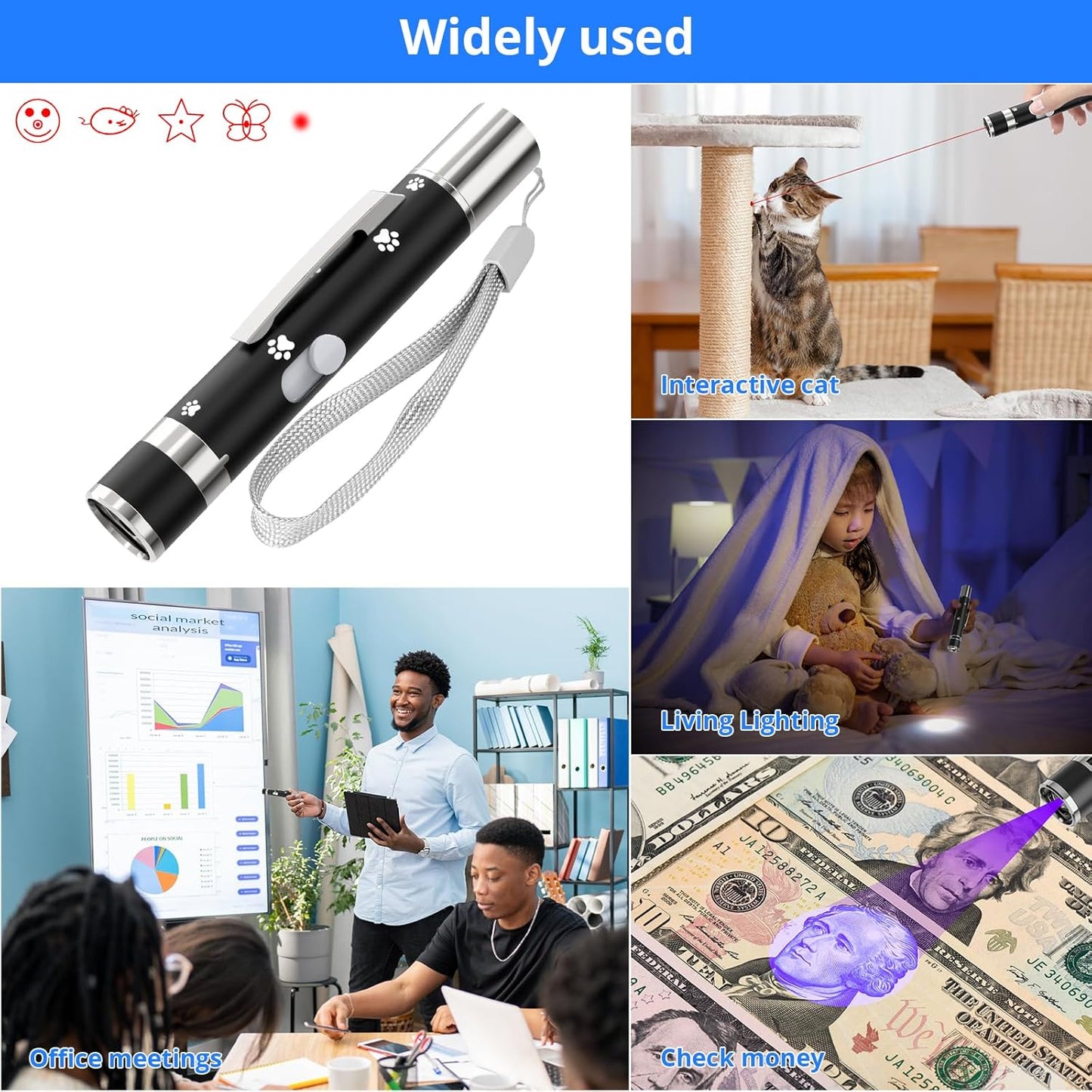 Cat Toys, USB Rechargeable Interactive Cat Mouse Toys, 3 Light Modes & 5 Adjustable Patterns, Portable Kitten Toy for Indoor Cats & Dogs, Training & Exercise Fun