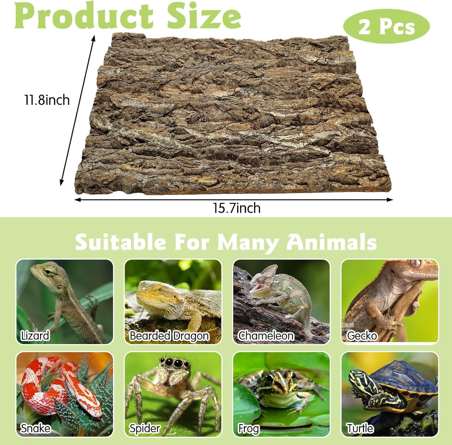 kathson 2PCS 15.7"L x 11.8"W Cork Tile Background Bark Reptile Tank Background Terrarium Backdrop Wall Decor Natural Reptile Climbing Mat for Spider Gecko Lizard Chameleon Bearded Dragon Turtle Snake