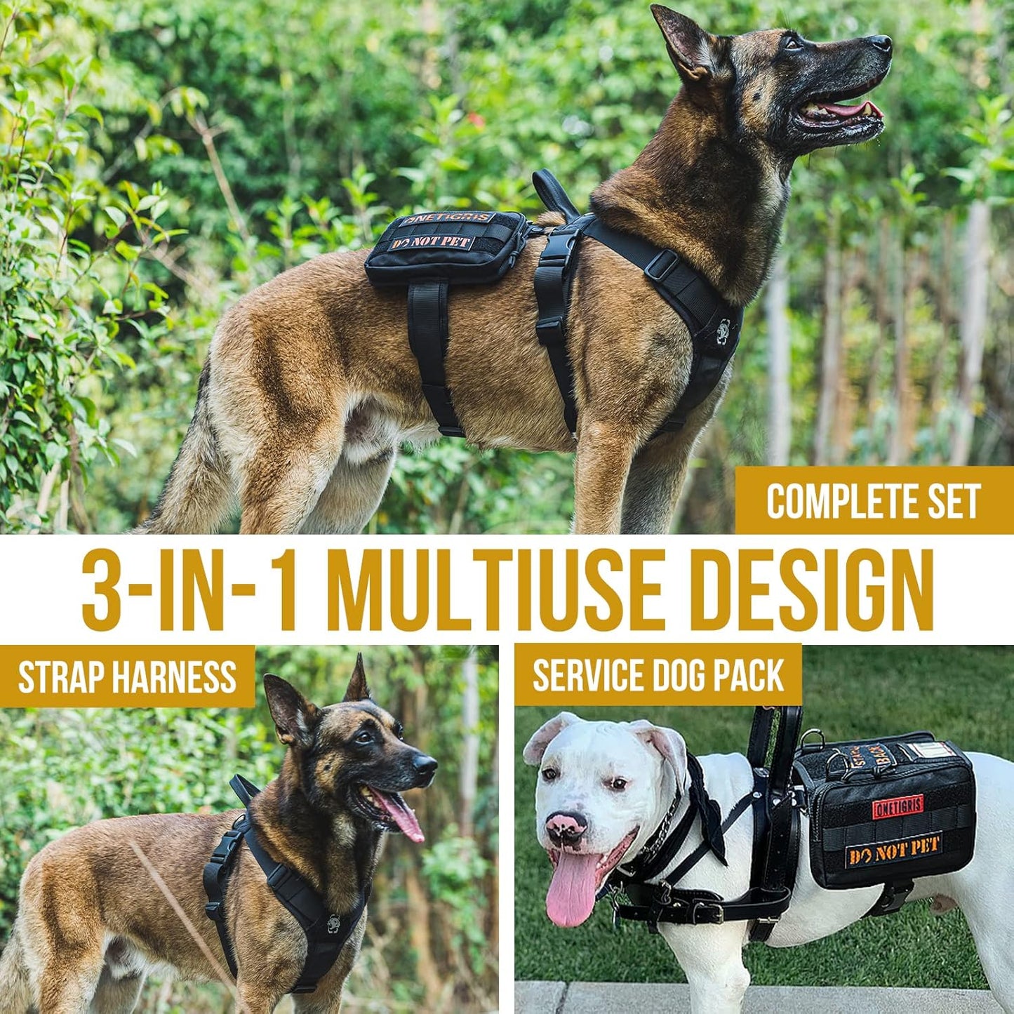 OneTigris Service Dog Vest Harness, Service Dog Cape Guardian Dog Backpack Harness with Pouches Dog Saddle Bag for Small Medium and Large Dogs (Black, M)