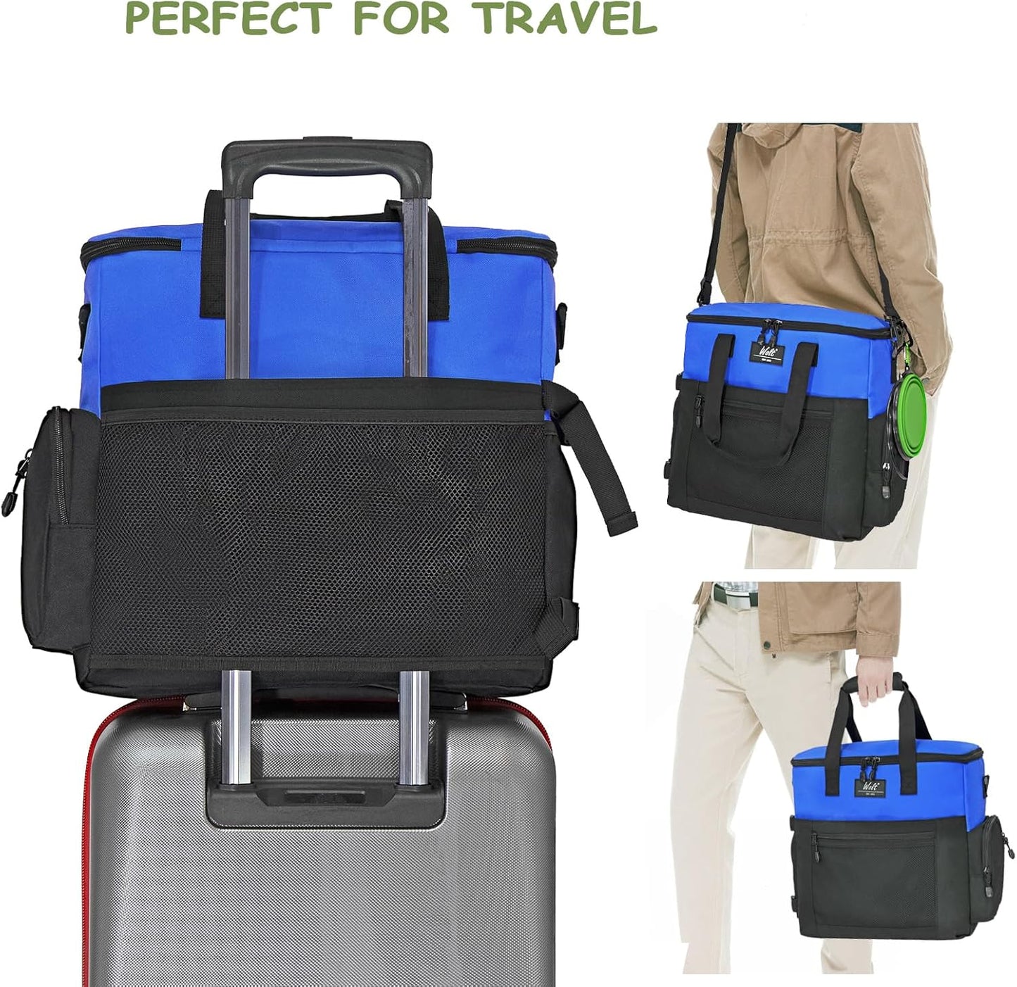 WOLT Dog Travel Bag Dog Bag for Traveling and Supplies with 2 Collapsible Bowls, 2 Food Containers, 1 Place Mat, Blue