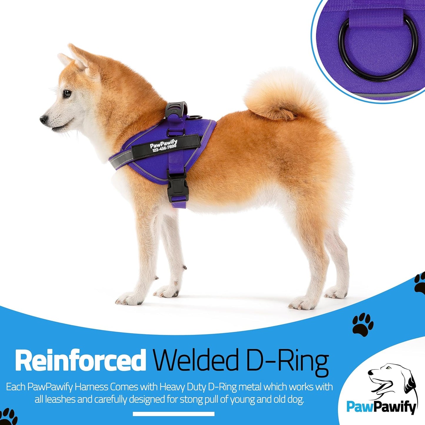 PawPawify Custom No Pull Dog Harness with Name and Phone Number, Heavy Duty Personalized Pet Vest to Prevent Tugging, Pulling, or Choking, Training and Walking (New Purple, XXL (85-140 LBS))