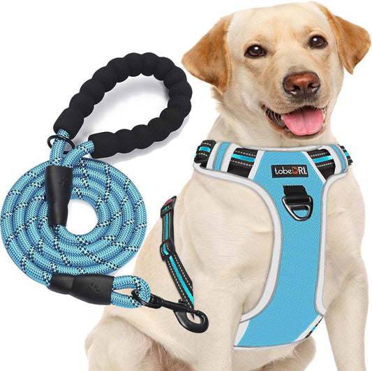No Pull Dog Harness Adjustable Reflective Oxford Easy Control Medium Large Dog Harness with A Free Heavy Duty 5ft Dog Leash