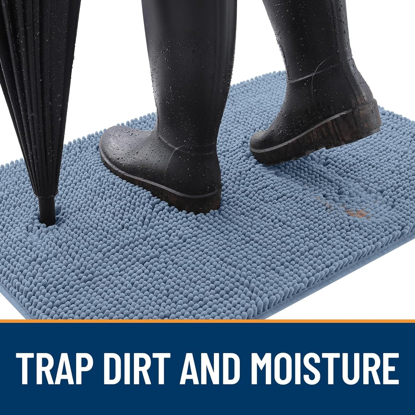 OLANLY Dog Door Mat for Muddy Paws 47x20, Absorbs Moisture and Dirt, Absorbent Non-Slip Washable Doormat, Quick Dry Chenille Mud Mat for Dogs, Entry Indoor Entryway Carpet for Inside Floor, Airy Blue