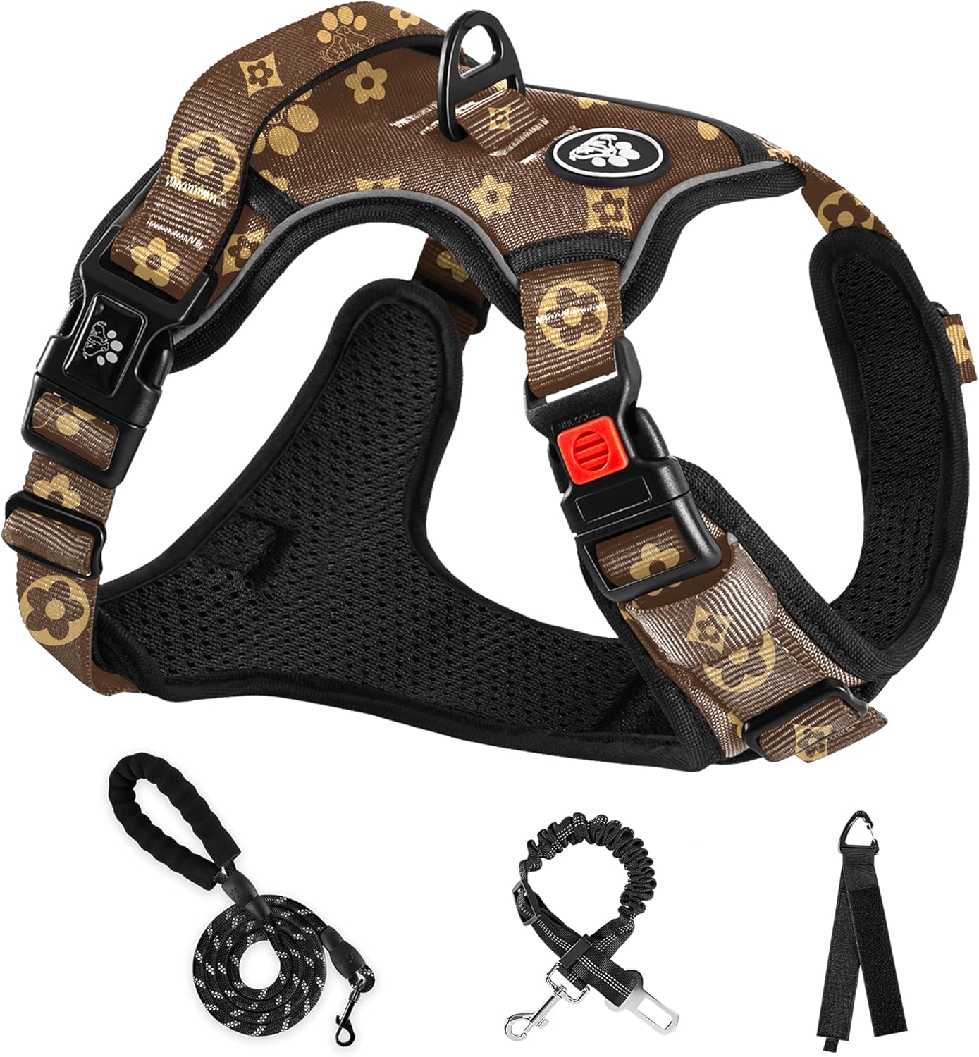 NESTROAD No Pull Dog Harness,Adjustable Oxford Dog Vest Harness with Leash,Reflective No-Choke Pet Harness with Easy Control Soft Handle for Small Dogs(Small,Dark Brown)