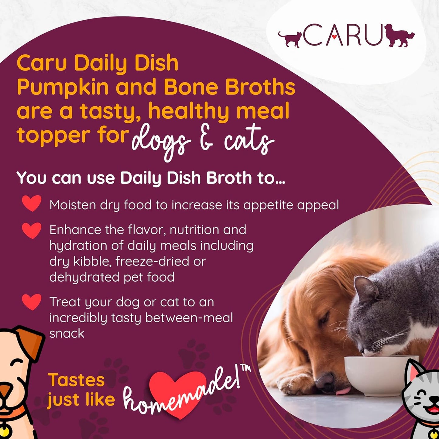 Caru - Daily Dish Pumpkin Broth Meal Topper for Dogs & Cats - Savory Pour-Over Broth - Pack of 3