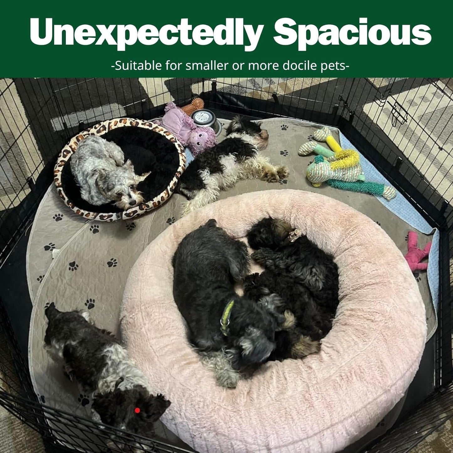 PJYuCien Dog Playpen, 8 Panels 24’’H Dog Pens Indoor with Bottom Pad, Metal Foldable Pet Puppy Exercise Fence Crate Kennel, Better for Small Animals, Black