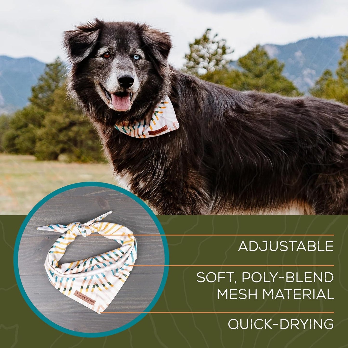 Wilderdog Dog Bandana with Lightweight Quick Drying Poly-Blend Mesh Material in Laredo