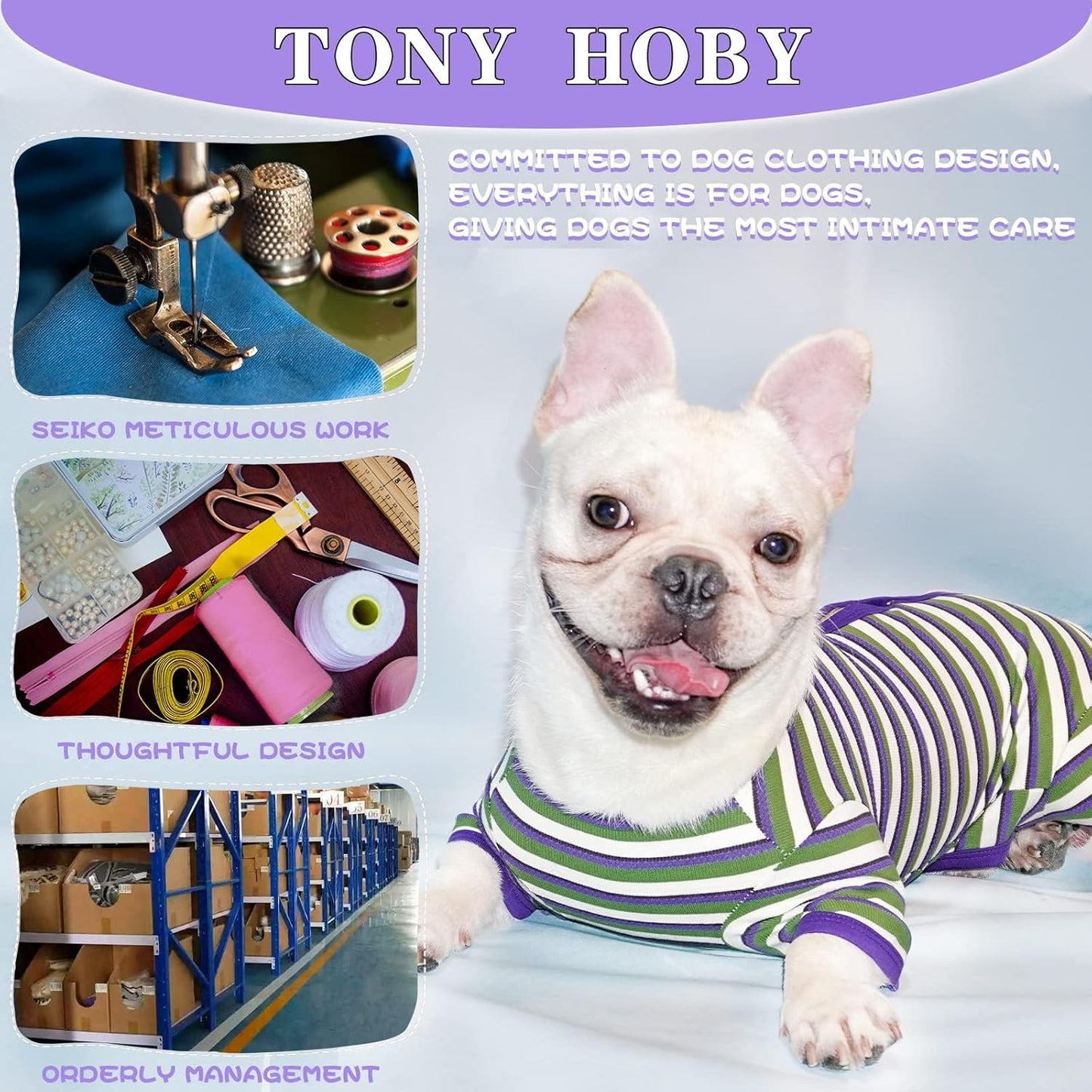 TONY HOBY Dog Pajamas, Knitted Dog Jumpsuit Shirt in Cold Weather, Dogs Surgical Recovery Suit for Small Medium Dogs (Purple&Green, Boy, XL)