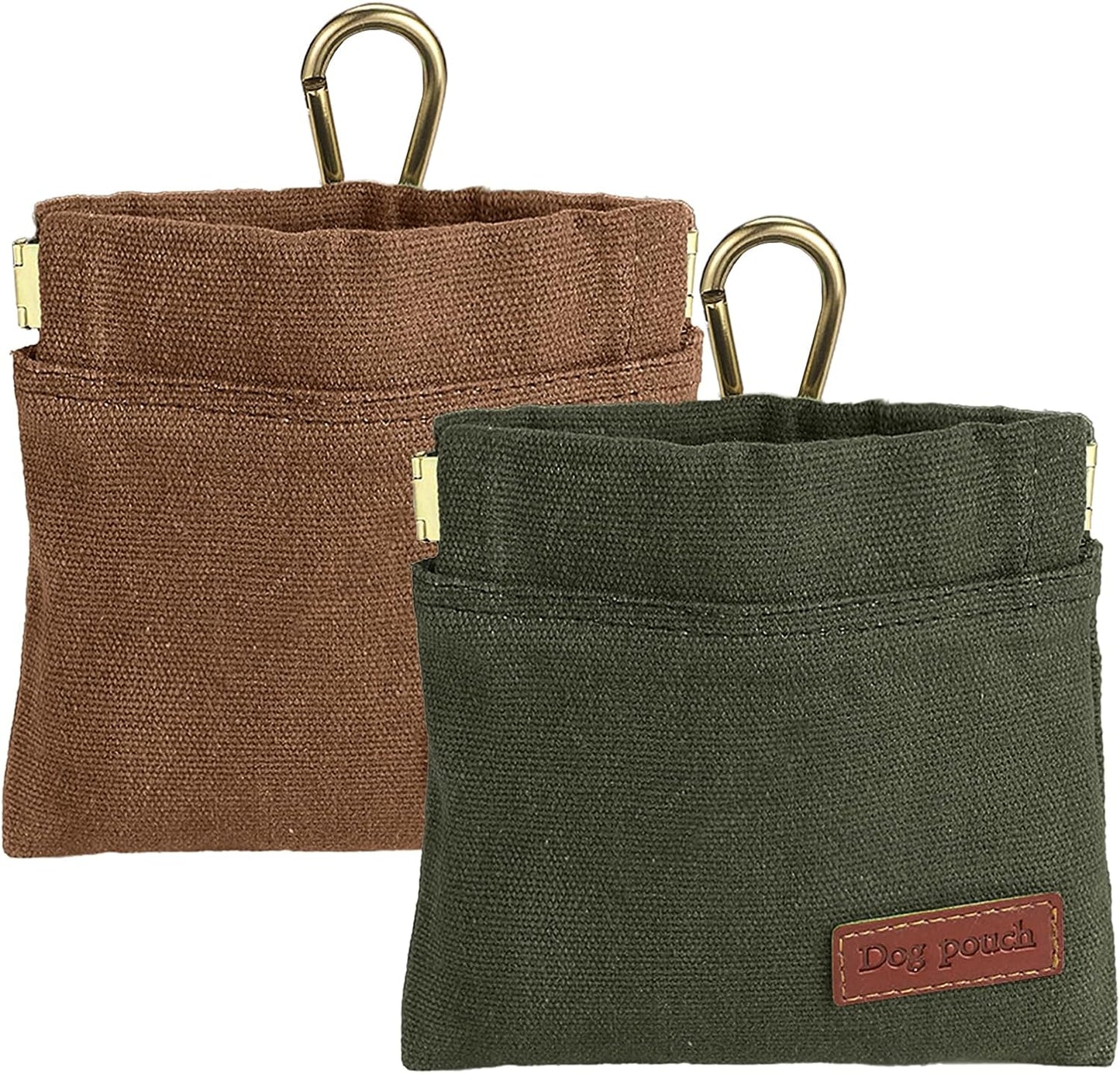 2PC Dog Treat Pouch,Dog Training Treat Reward Bag,Portable Puppy Hand Free Dog Walking Bag,Auto Closing Dog Food Dispenser,Behavior Aids for Puppy Travel or Outdoor(Green Khaki)