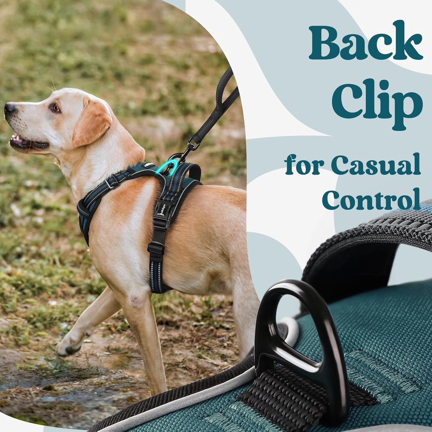 rabbitgoo Dog Harness Medium Sized, No Pull Pet Harness with 3 Buckles, Adjustable Soft Padded Vest with Control Handle, Walking Reflective Pet Vest for Medium Dogs, Blue Coral, M