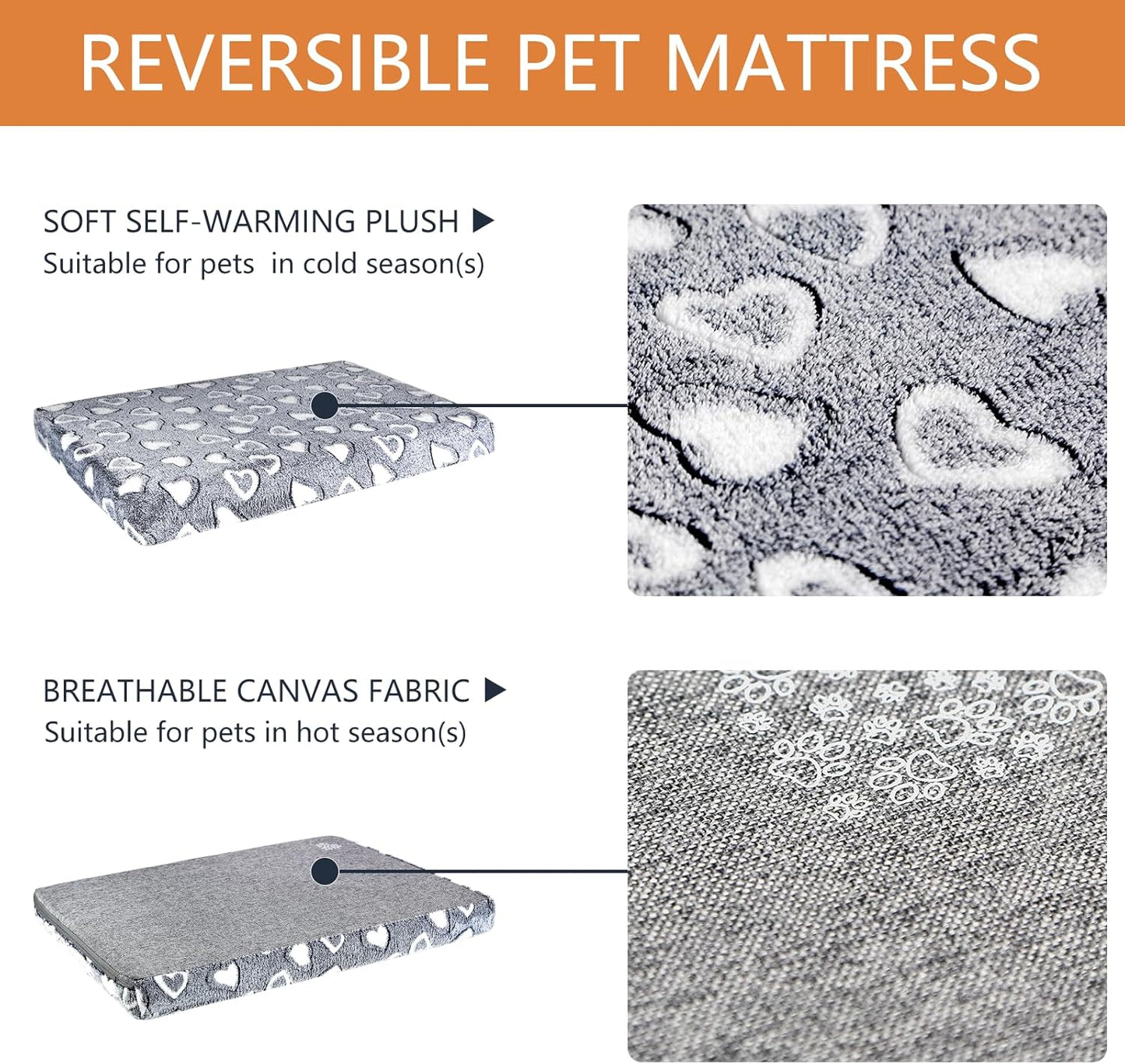 VANKEAN Dog Crate Mat - Reversible Cool & Warm Stylish Bed, Waterproof & Machine Washable, Supports Small to XXL Dogs, Grey