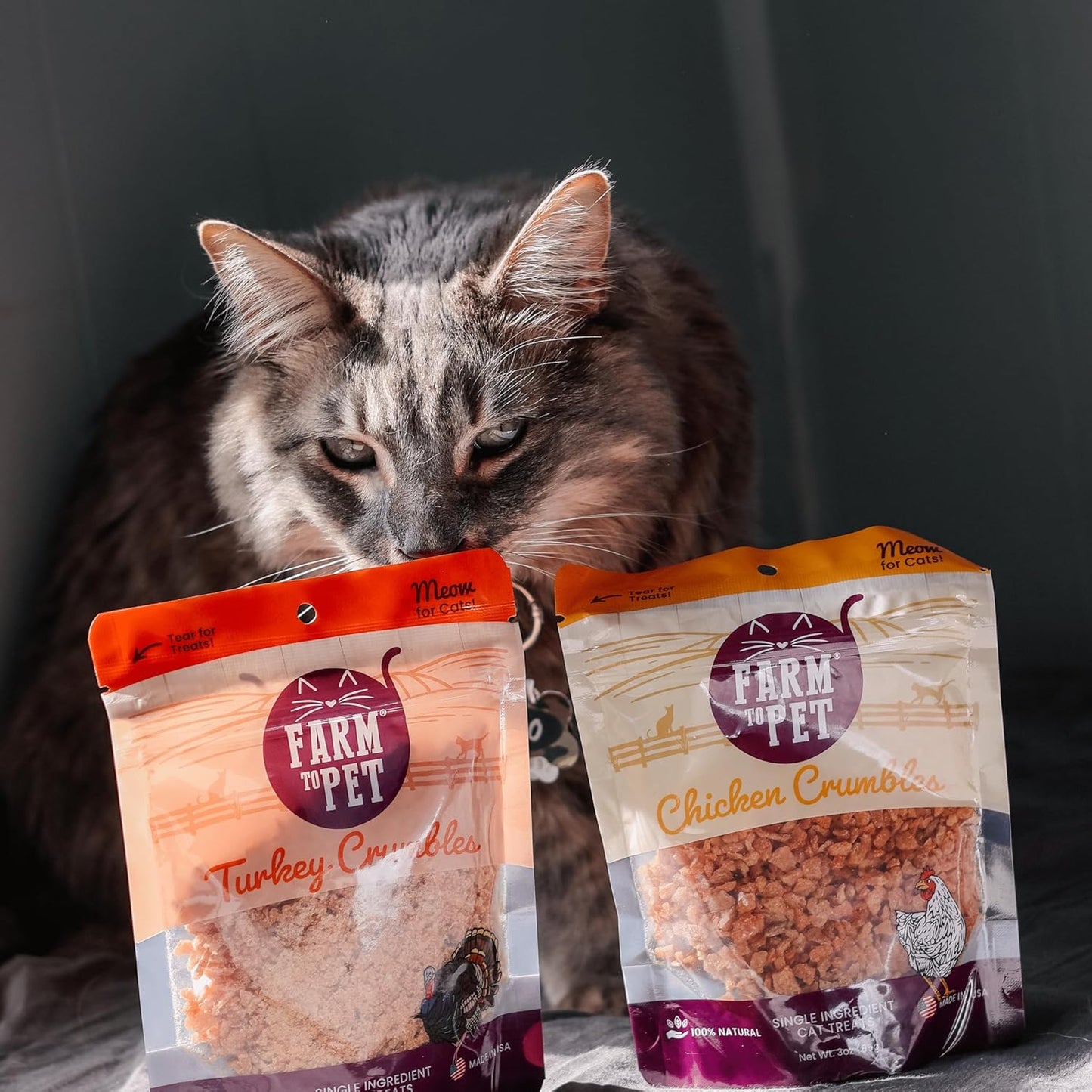 Farm To Pet Cat Treat Crumbles | Single Ingredient Chicken and Turkey, Chicken Snacks - Healthy Treats for Indoor Cats| Kitten Treats - Cat Products (Mix with Wet/Dry Food)