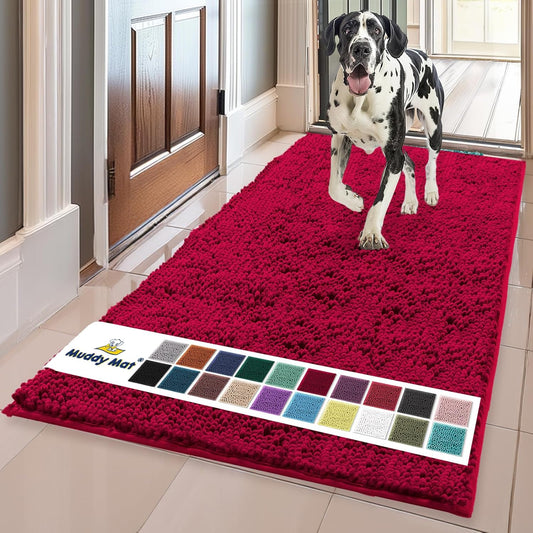Muddy Mat® Shown on TV – Super Absorbent Door Mat Indoor, Microfiber Quick Dry Chenille Entryway Rug, Non-Slip Front Door Mat, Indoor Mats for Entryway, Machine Washable Pet Rug, Maroon 36"x60"