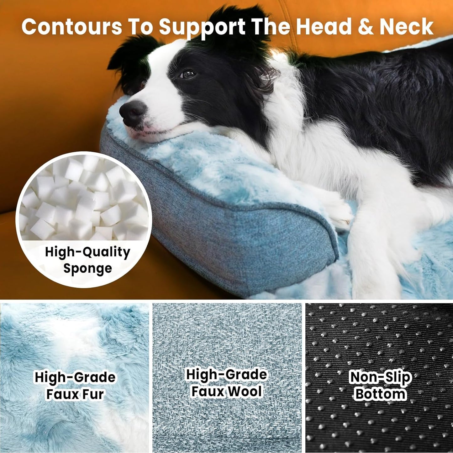 Calming Dog Couch Bed for Large Dogs, 41 x 37 inch Waterproof Removable Pet Mat Couch Cover for Furniture Protector, Non-Slip Fluffy Pelsbarn Dog Bed for Couch, Sofa, Outdoor - Tie-Dye Blue