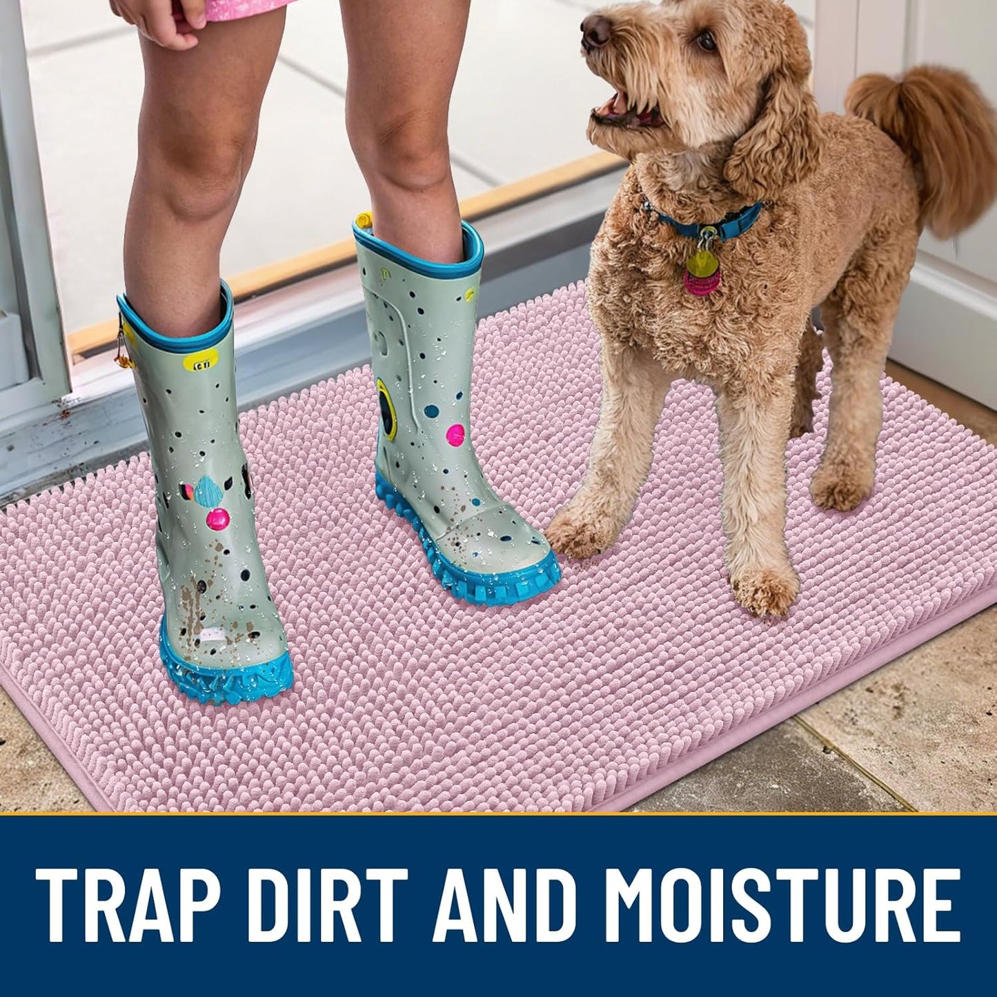 Smiry Dog Door Mat for Muddy Paws 36x24, Absorbs Moisture and Dirt Doormat, Non-Slip Washable Quick Dry Chenille Front Door Mat Indoor Entrance, Entryway Carpet for Inside Floor, Dusty Rose