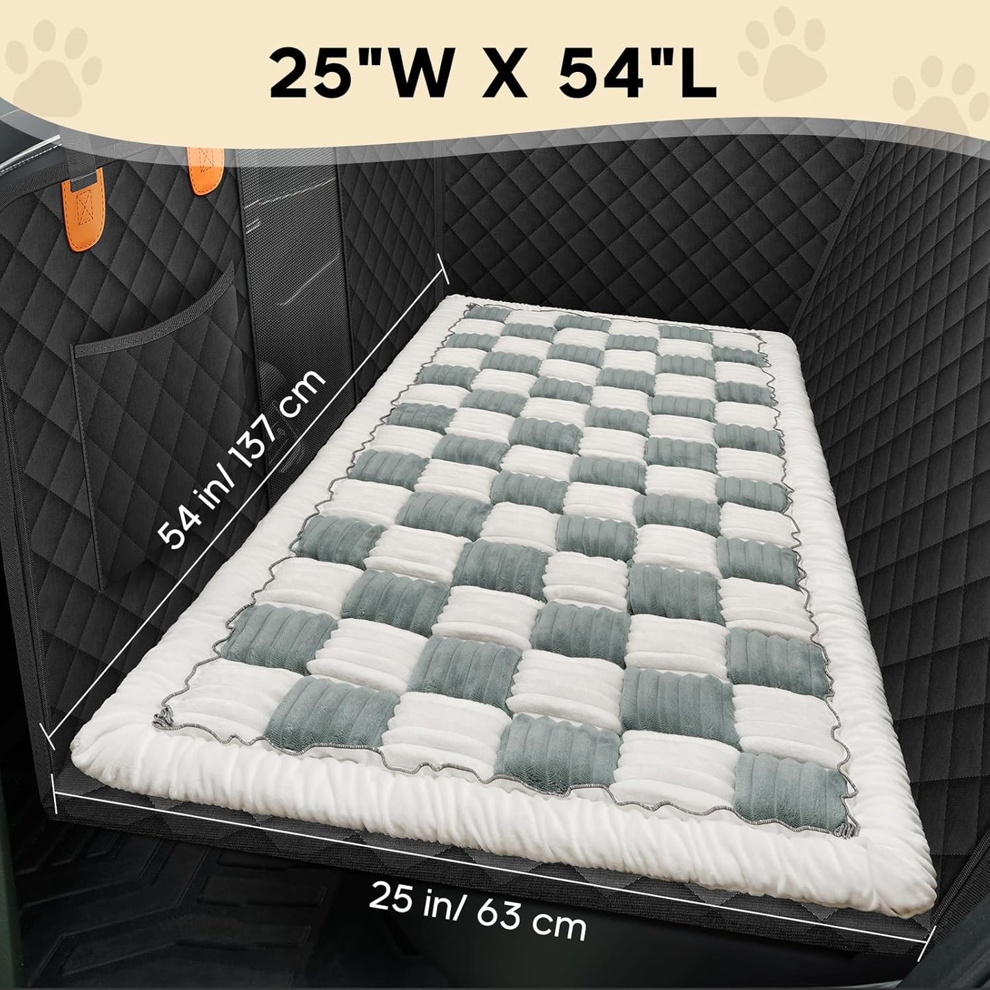 Backseat Pet Bed Mat, Non-Slip Plaid Dog Bed for Car Back Seat, Flannel Backseat Dog Bed, Fit for Backseat Extenders and Trucks SUVs (Bluegrey&White, 24.8x54 inch)