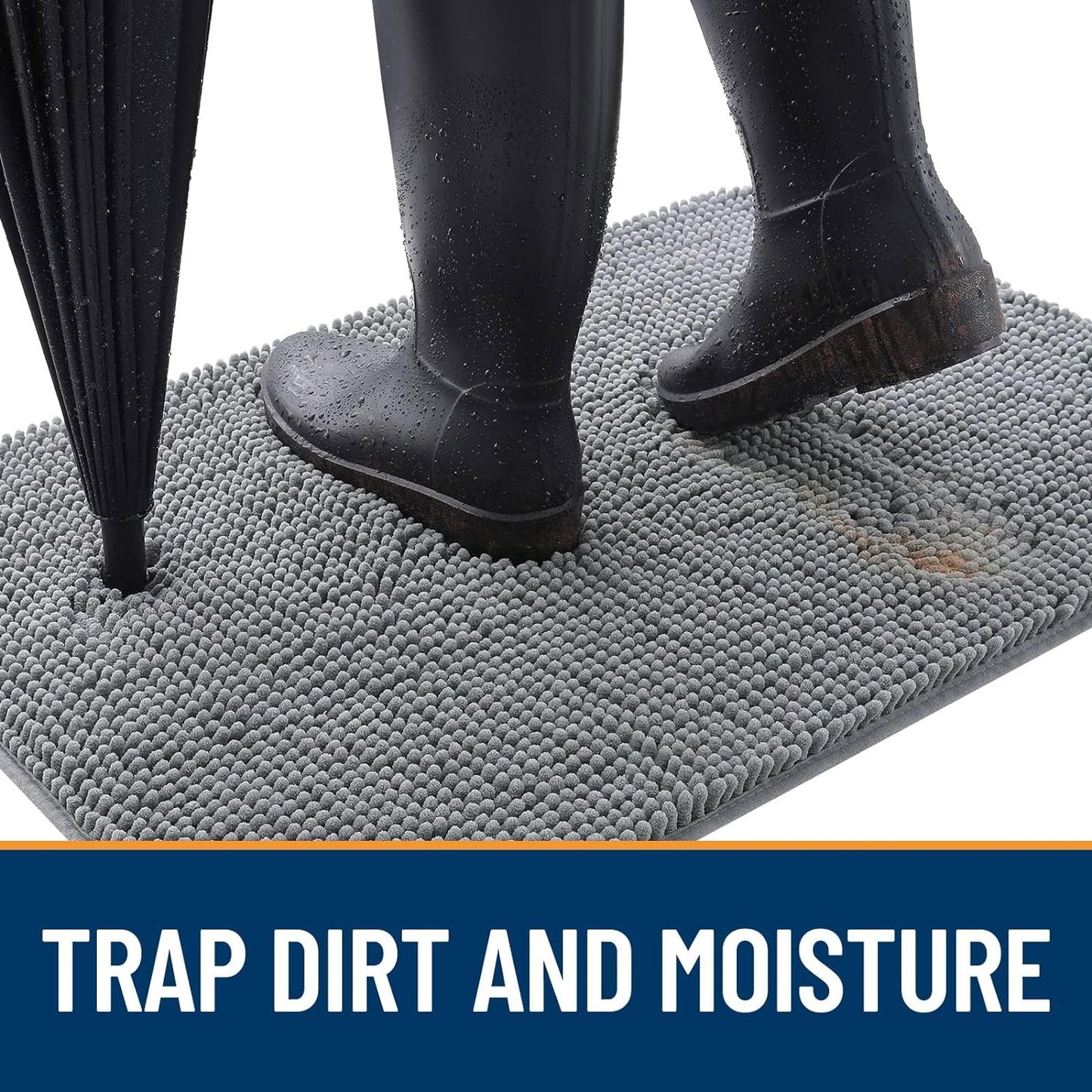 OLANLY Dog Door Mat for Muddy Paws 30x17, Absorbs Moisture and Dirt, Absorbent Non-Slip Washable Doormat, Quick Dry Chenille Mud Mat for Dogs, Entry Indoor Entryway Carpet for Inside Floor, Grey