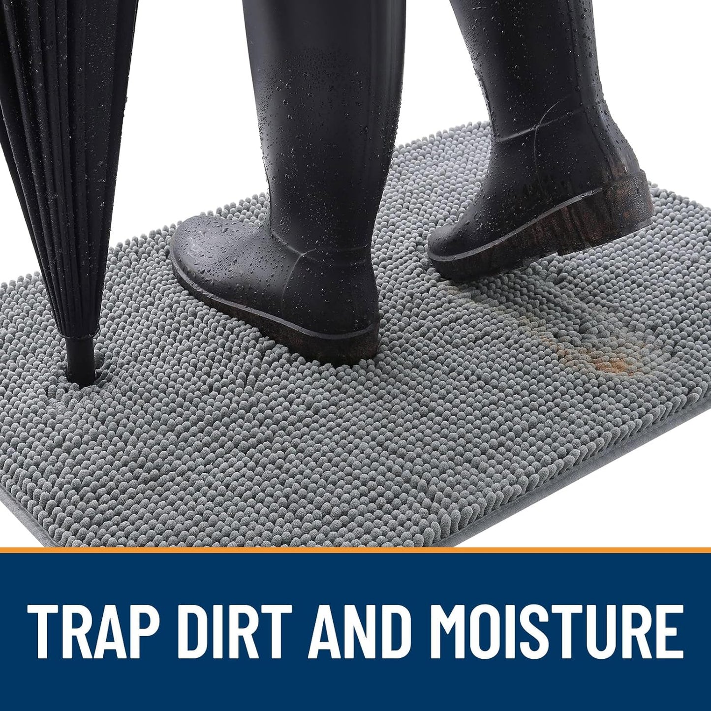 OLANLY Dog Door Mat for Muddy Paws 59x20, Absorbs Moisture and Dirt, Absorbent Non-Slip Washable Doormat, Quick Dry Chenille Mud Mat for Dogs, Entry Indoor Entryway Carpet for Inside Floor, Grey