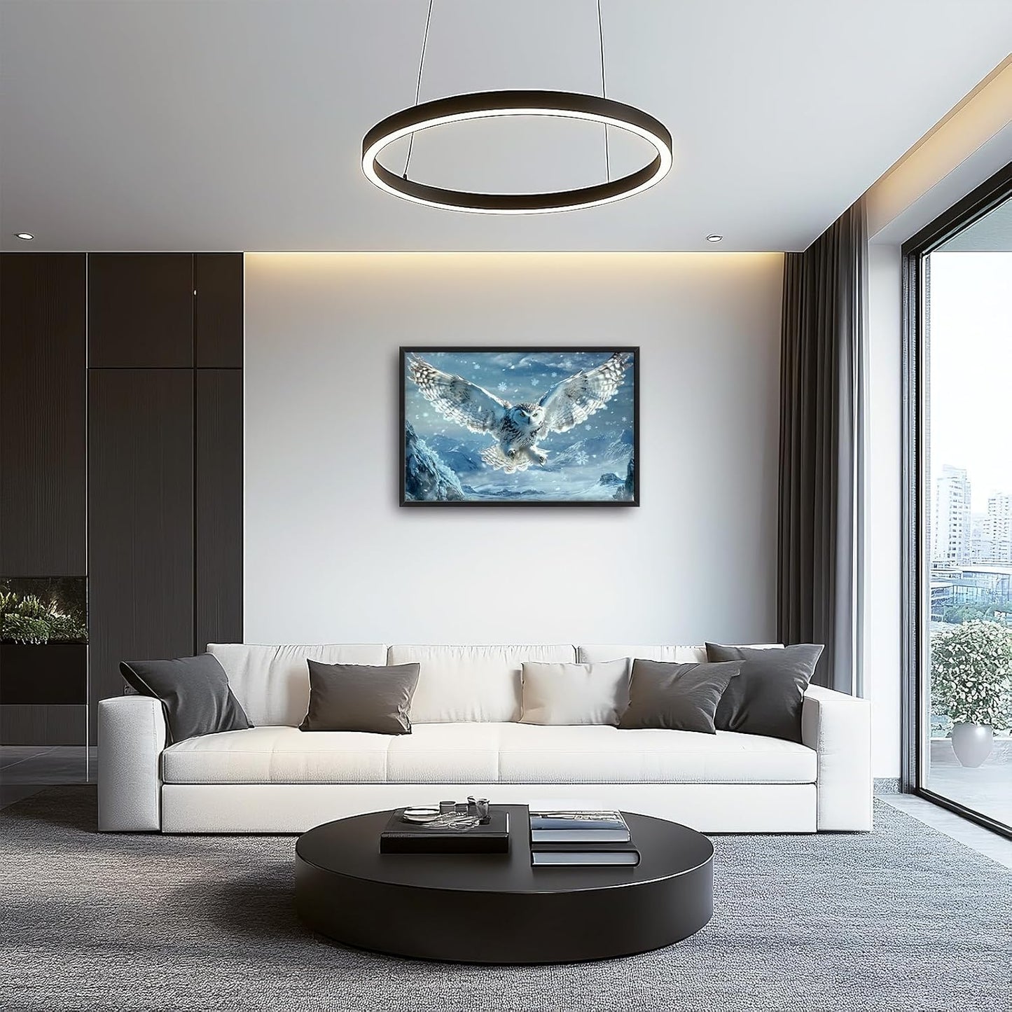 Framed Large Snowy Owl Wall Art for Living Room, Oversized Snowy Mountain Wall Decor Landscape Canvas Painting Modern Artwork Home Decoration for Living Room Bedroom Office 36"x24"