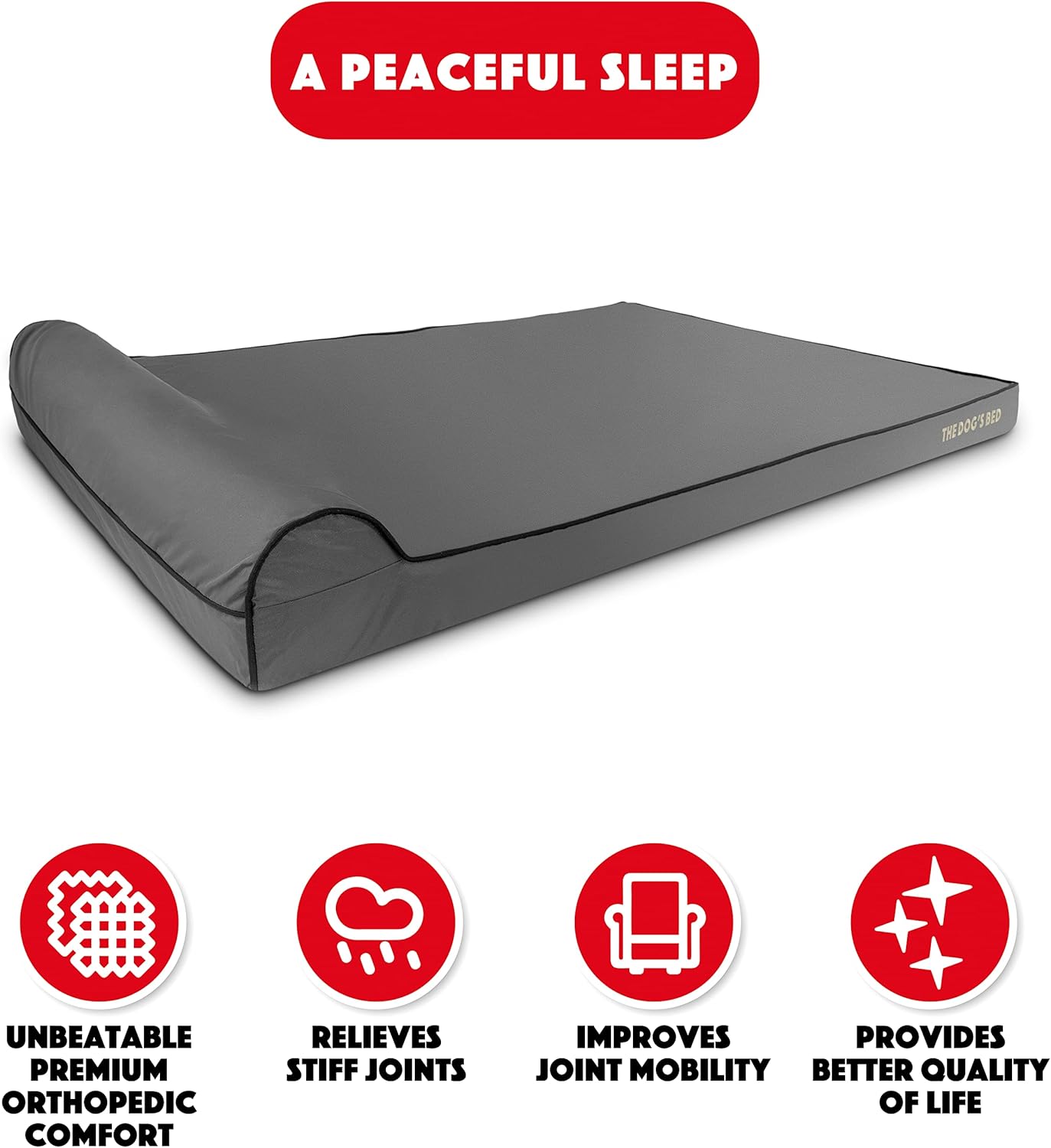 The Dog’s Bed Orthopedic Headrest Dog Bed XXXL Grey/Black 64x44, Memory Foam, Pain Relief for Arthritis, Hip & Elbow Dysplasia, Post Surgery, Lameness, Veterinary Approved, Waterproof Washable Cover