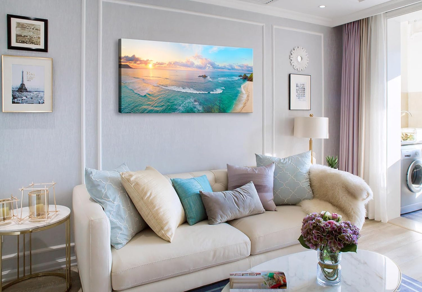 XXMWallArt FC3962 Tropical Beach Wall Art Blue Sea Sunset Natural Scenery Picture Print On Canvas Seascape Canvas Print Artwork for Living Room Bedroom Kitchen Home and Office Wall Decor